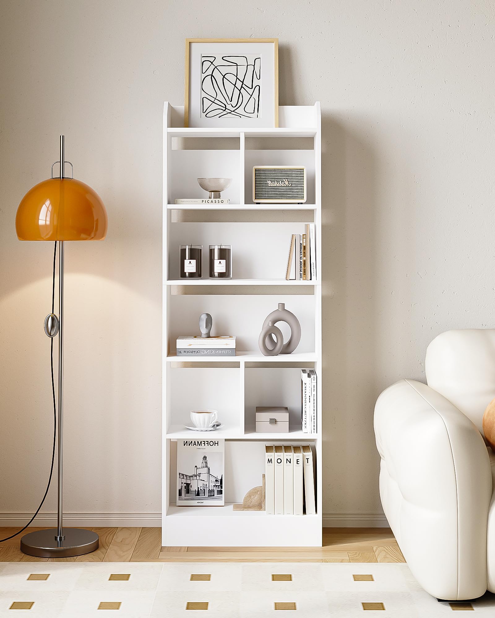 Hzuaneri Bibliothèque 6 Niveaux cloison, 24 x 60 x 170 cm Blanc | Étagère, Meuble de Rangement Livres, Cloison Séparateur, Présentoir, Pour Salon, Chambre, Bureau, BC11103X
