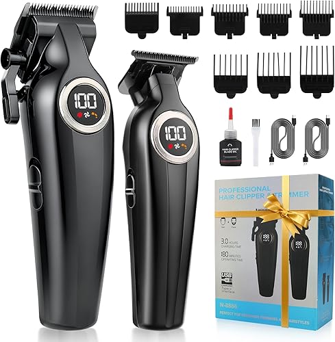 Juego de cortapelos y recortadores inalámbricos profesionales para hombres, cortadora de barba eléctrica con pantalla LED, regalo para hombres