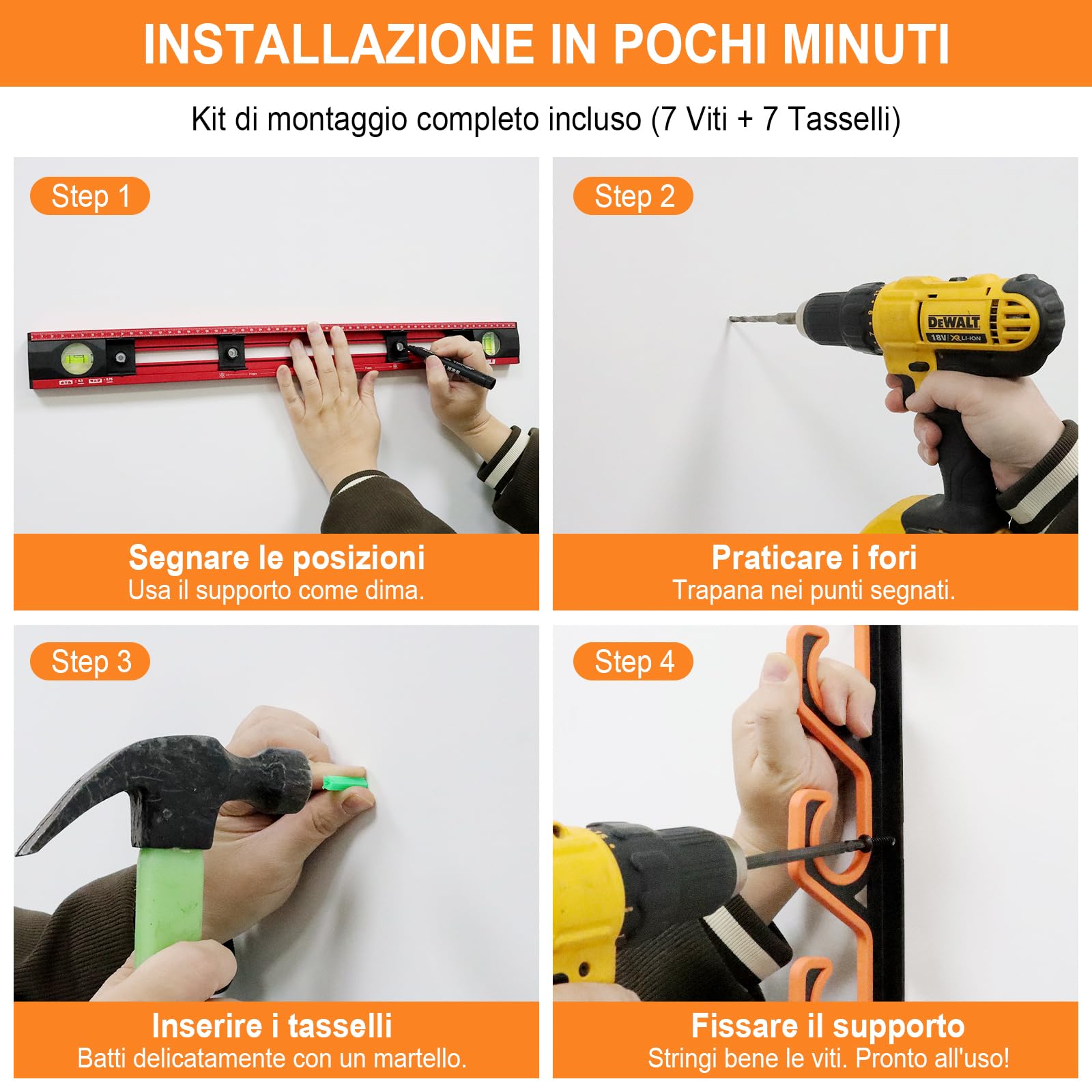 Horizontal Fishing Rod Holder Portacanne da Pesca da Muro e Soffitto, Rastrelliera Canne da Pesca Orizzontale con Gomma PU Morbida, Supporto Canna da Pesca Garage per 5 Canne