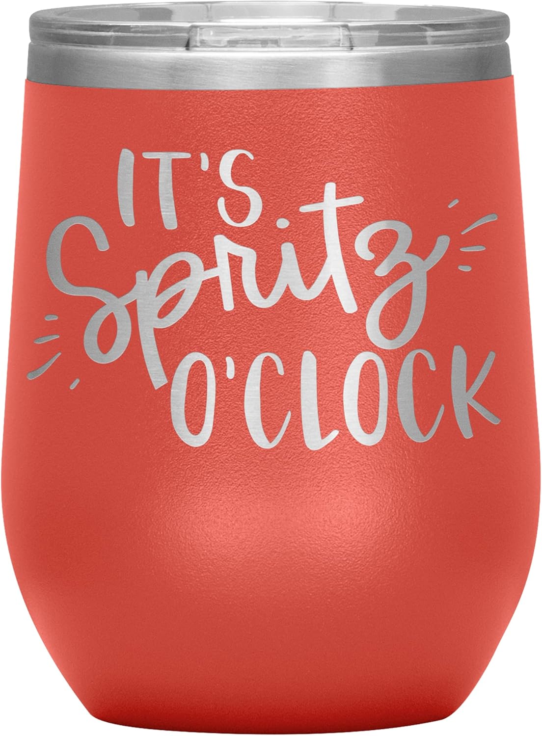 Spritz Tumbler Cup - It's Spritz O'Clock Portable Insulated Wine and Cocktail Glass with Lid, 12 oz (Orange)