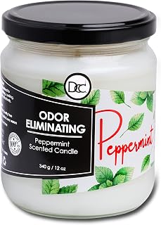 Dianne's Peppermint Odor Eliminating Candle - 95% Pet Smoke Food Odor Removal, 80-Hour Burn, 12oz Soy Blend