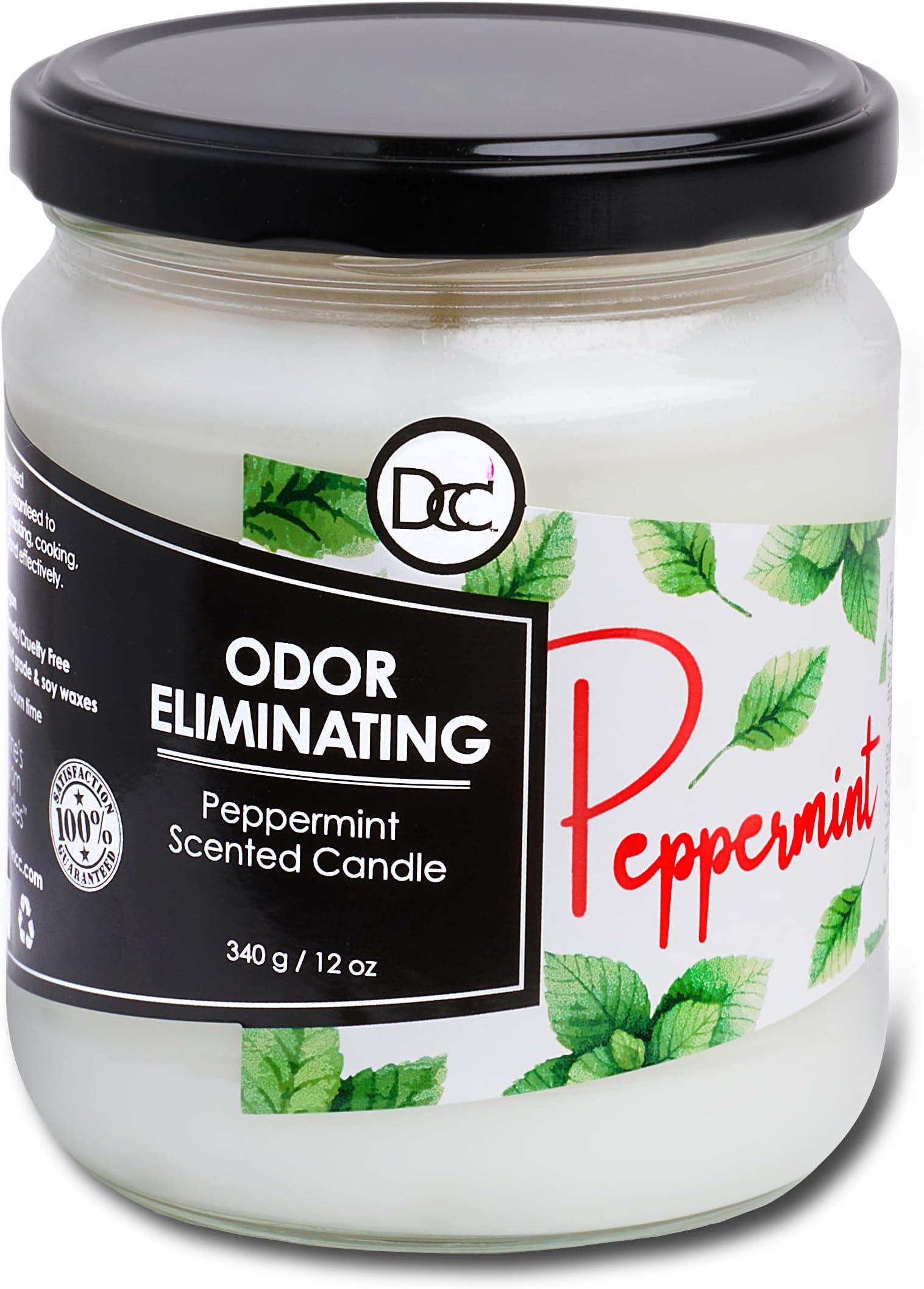Highly Scented Candles to Eliminate Odors - Removes 95% of Pets, Smoke, Food and Other Odors - Up to 80 Hours of Burn Time - Premium Soy Blend (Peppermint)