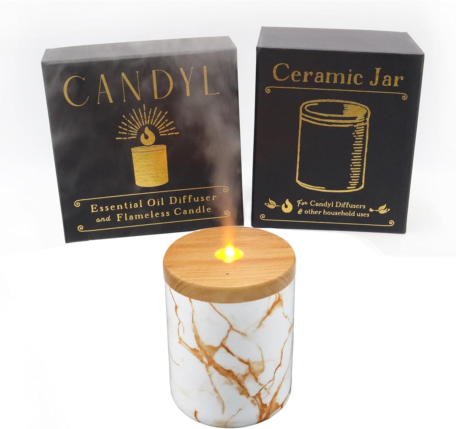Candyl Cordless Ceramic Candle Flame Essential Oil Diffuser with 6-8 Hour Rechargeable Battery