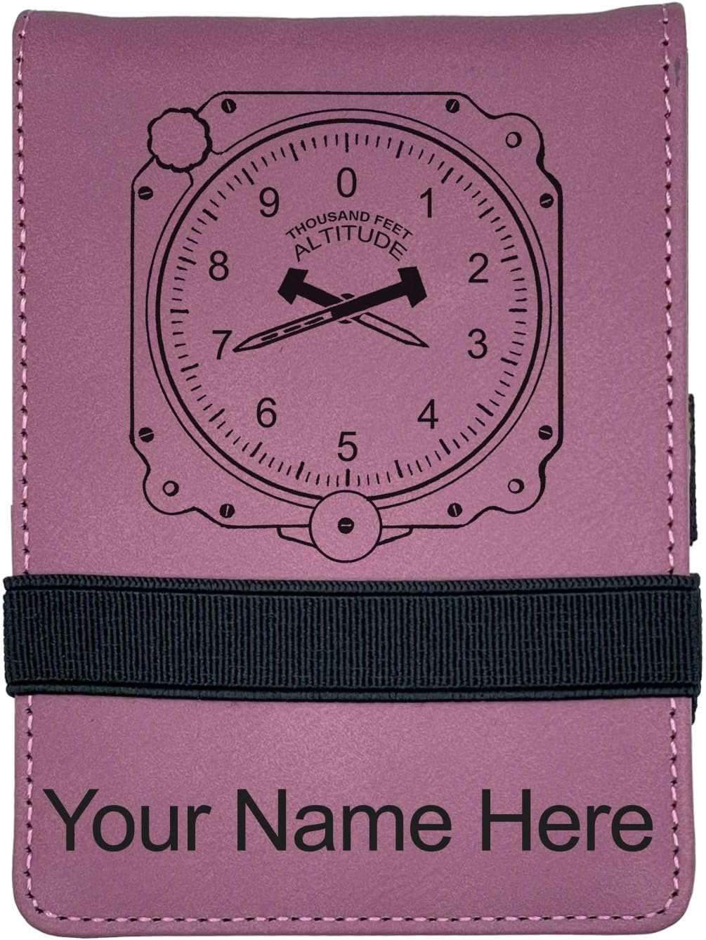 LaserGram Mini Padfolio with Notepad and Pen, Airplane Altimeter, Personalized Engraving Included (Pink)