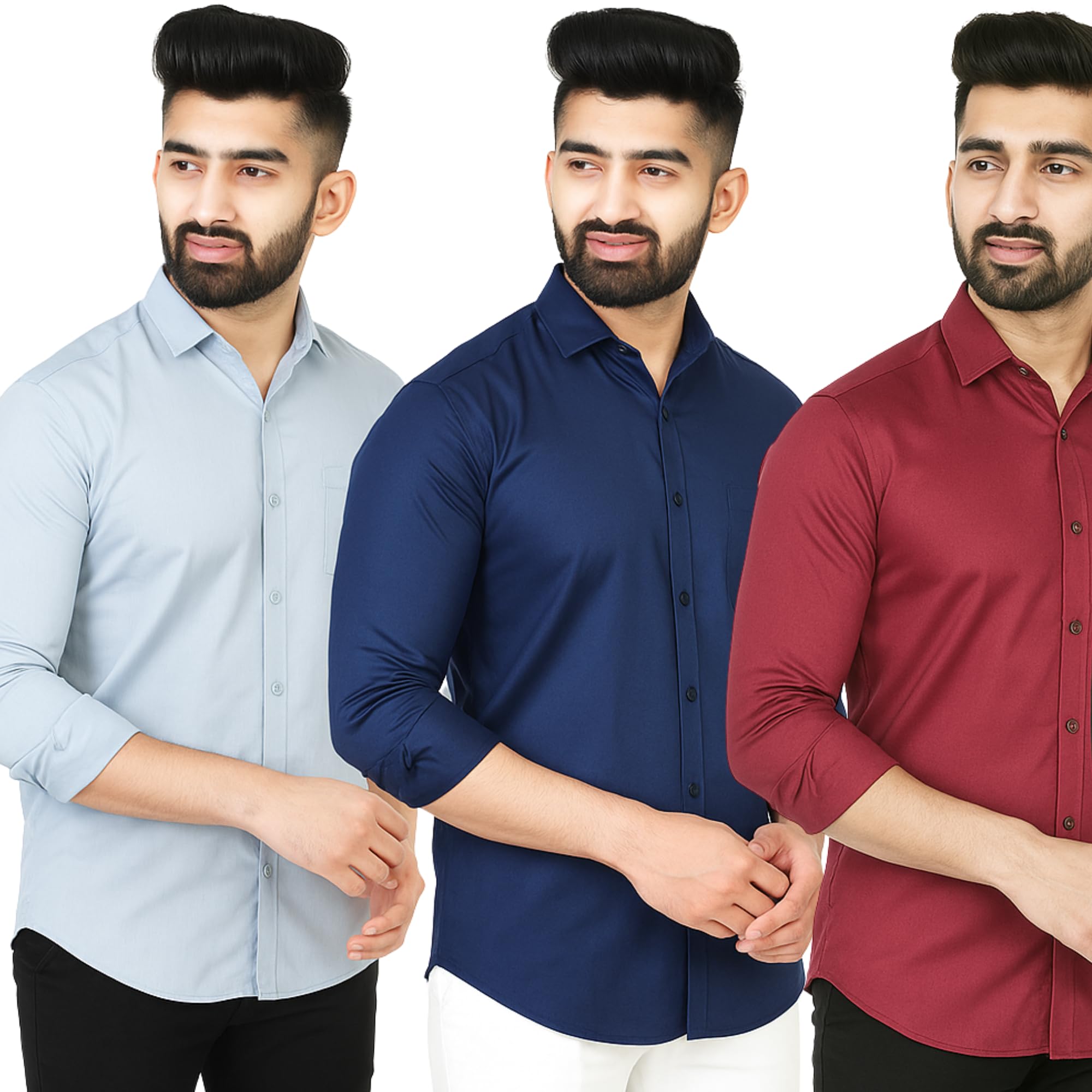youth first indian brand Men’s Polycotton Solid Shirt Pack of 3 | Regular Fit Full Sleeve Casual & Formal Wear Shirt Combo for Men | Soft & Durable Shirts-picture-55