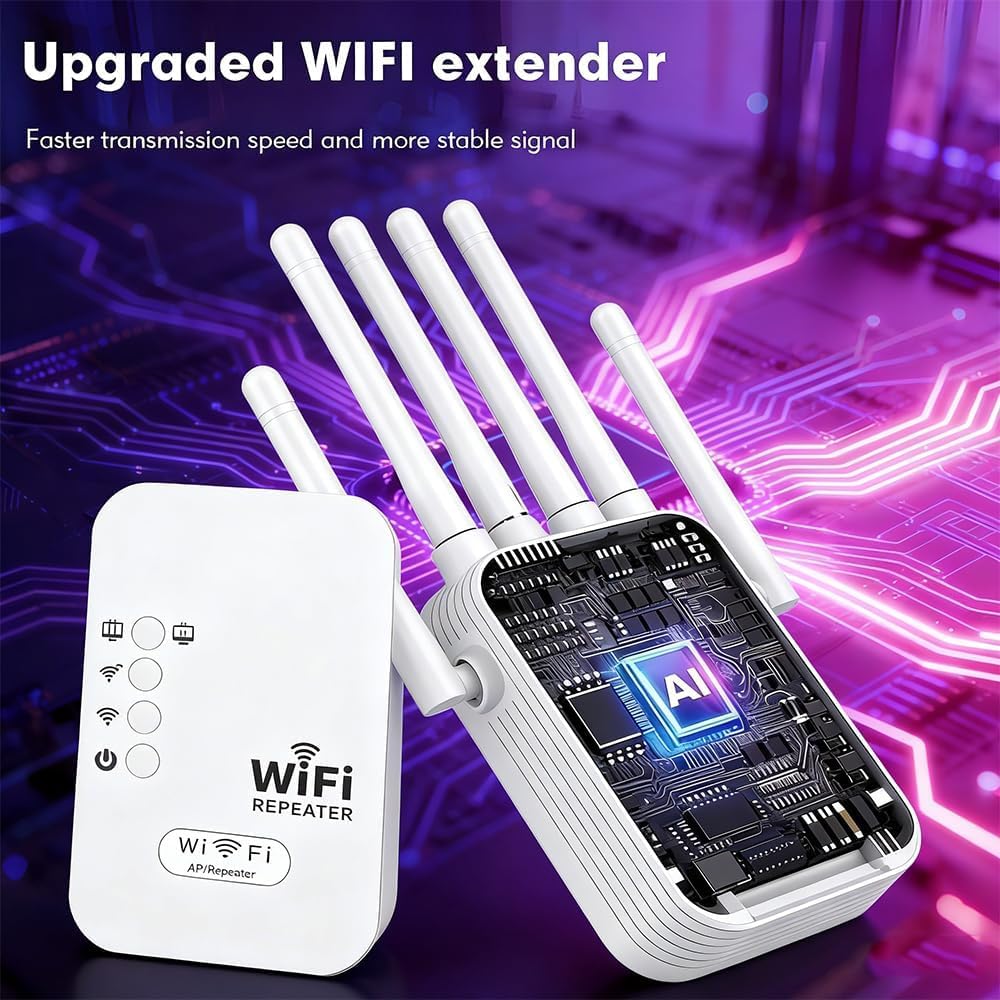 2026 WiFi Extender Signal Booster for Home,Long Range WiFi Booster and Signal Amplifier w/Ethernet Port,9800sq.ft Wireless Internet Repeater,1200M WiFi Router Extender Support 99% Devices,1-Tap Setup