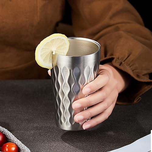 Miniatura 5 de 4 tazas de plata de acero inoxidable (15 onzas, 12 onzas, 10 onzas, 6 onzas), tazas de té helado espesas, tazas de cerveza de doble pared, tazas de