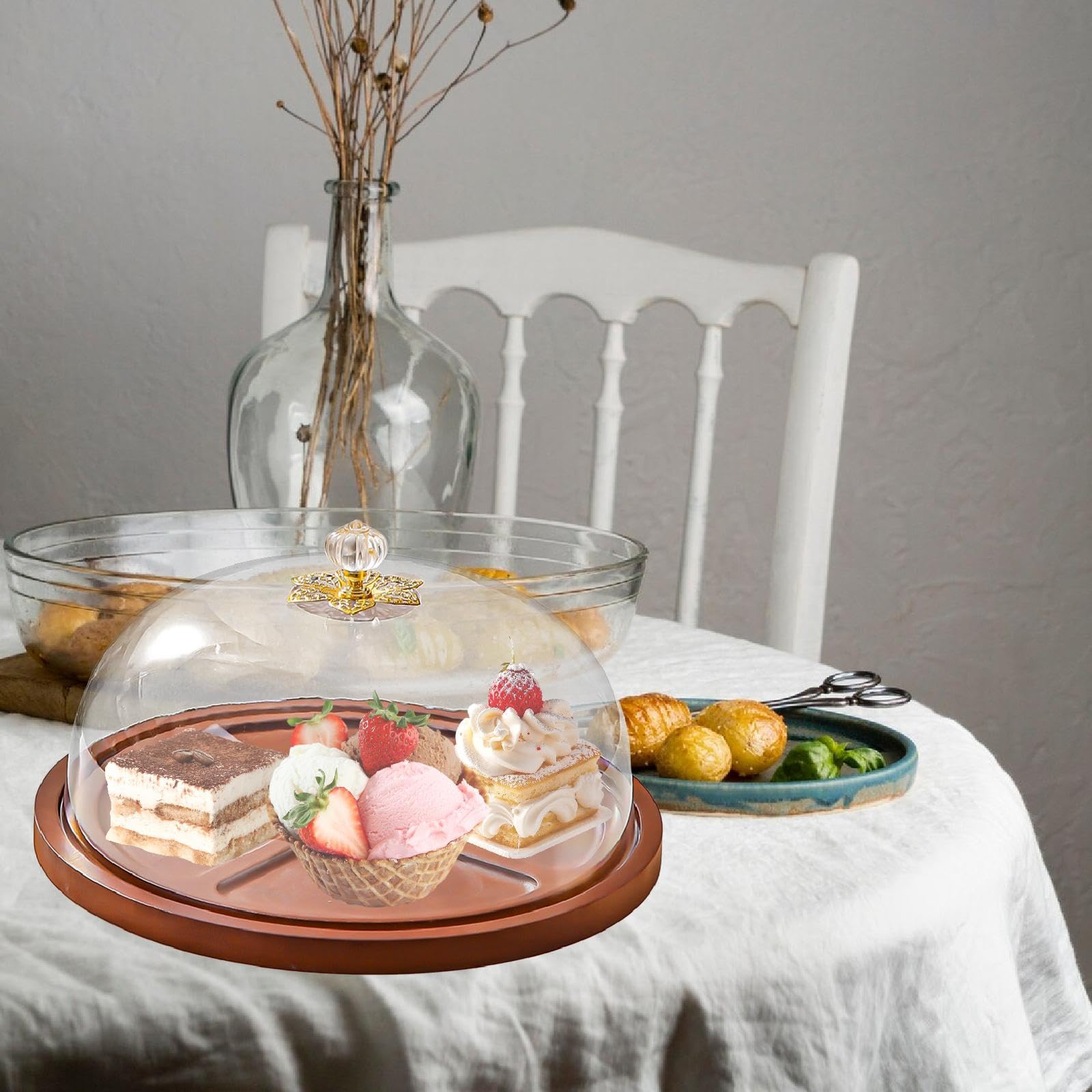 Présentoir à gâteaux avec couvercle, plateau de service, assiette de rangement, porte-cupcakes pour fêtes, festivals, mariages et fruits, Rond 27x15cm