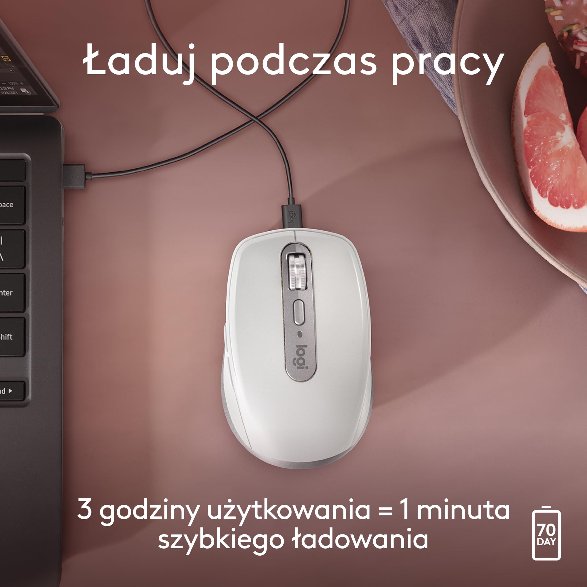 Logitech MX Anywhere 3S for Mac, kompaktowa bezprzewodowa mysz Bluetooth, sensor 8K DPI działający na każdej powierzchni, ciche kliknięcia, USB C, mysz bezprzewodowa do MacBooka, iPada - Jasnoszara