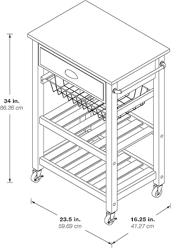 Miniatura 9 de OSP Home Furnishings Hampton - Carrito de cocina con parte superior de madera, cajón para utensilios, cesta debajo del gabinete y 2 estantes de