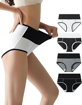 Womens Cotton Underwear High Waisted Stretch Briefs Full Coverage Ladies Panties 4 Pack