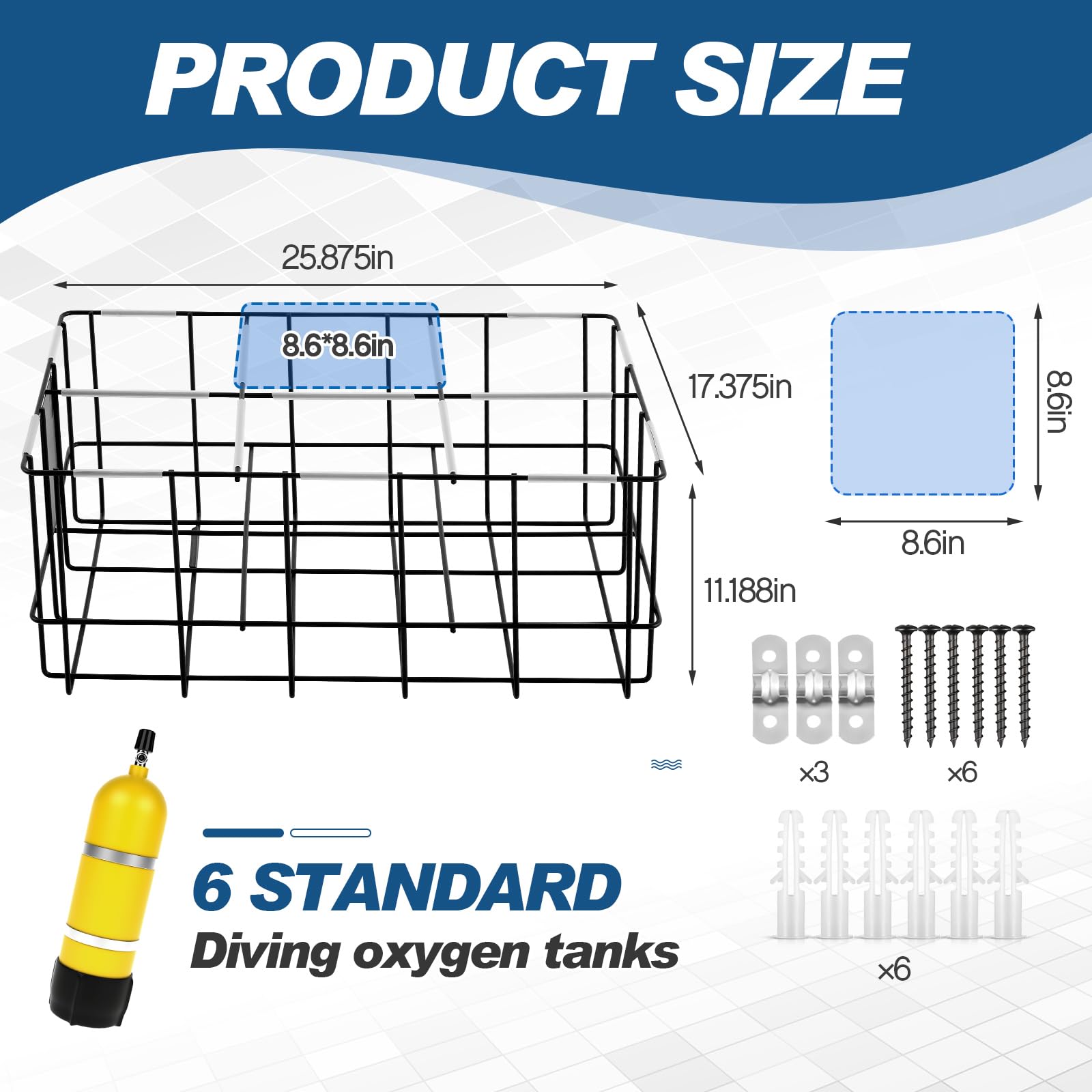 MorningRo Scuba Tank Holder 6 Tanks Storage Diving Cylinder Rack with Cushioning Sleeves, Prevents Damage, About 25. 8 x 17. 3 x 11. 1 Inches