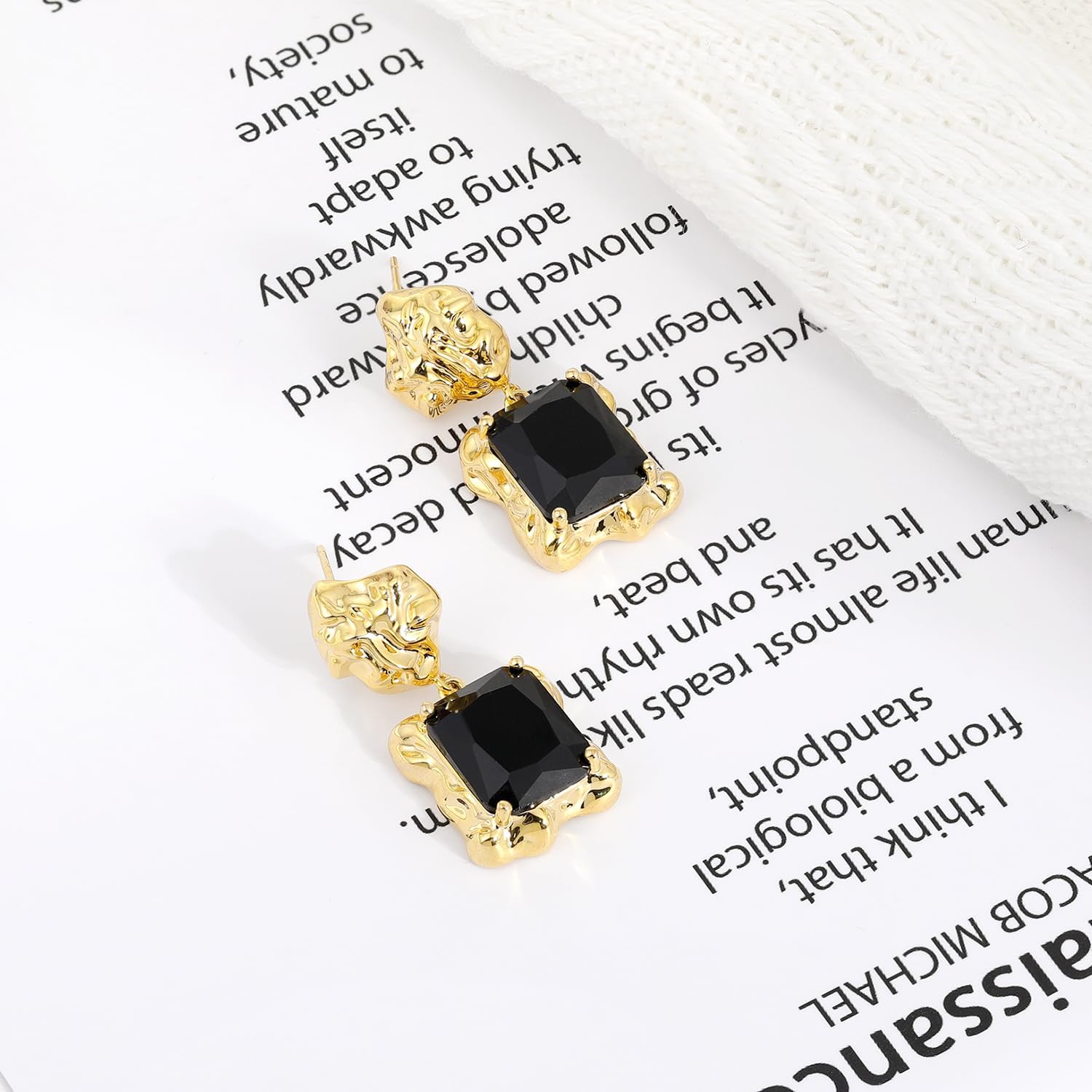 Chunky Gold Geometric Stud Earrings Trendy Vintage 14K Gold Plated Black Cubic Zirconia Statement Cocktail Earrings Dupes Jewelry for Women - Image 5