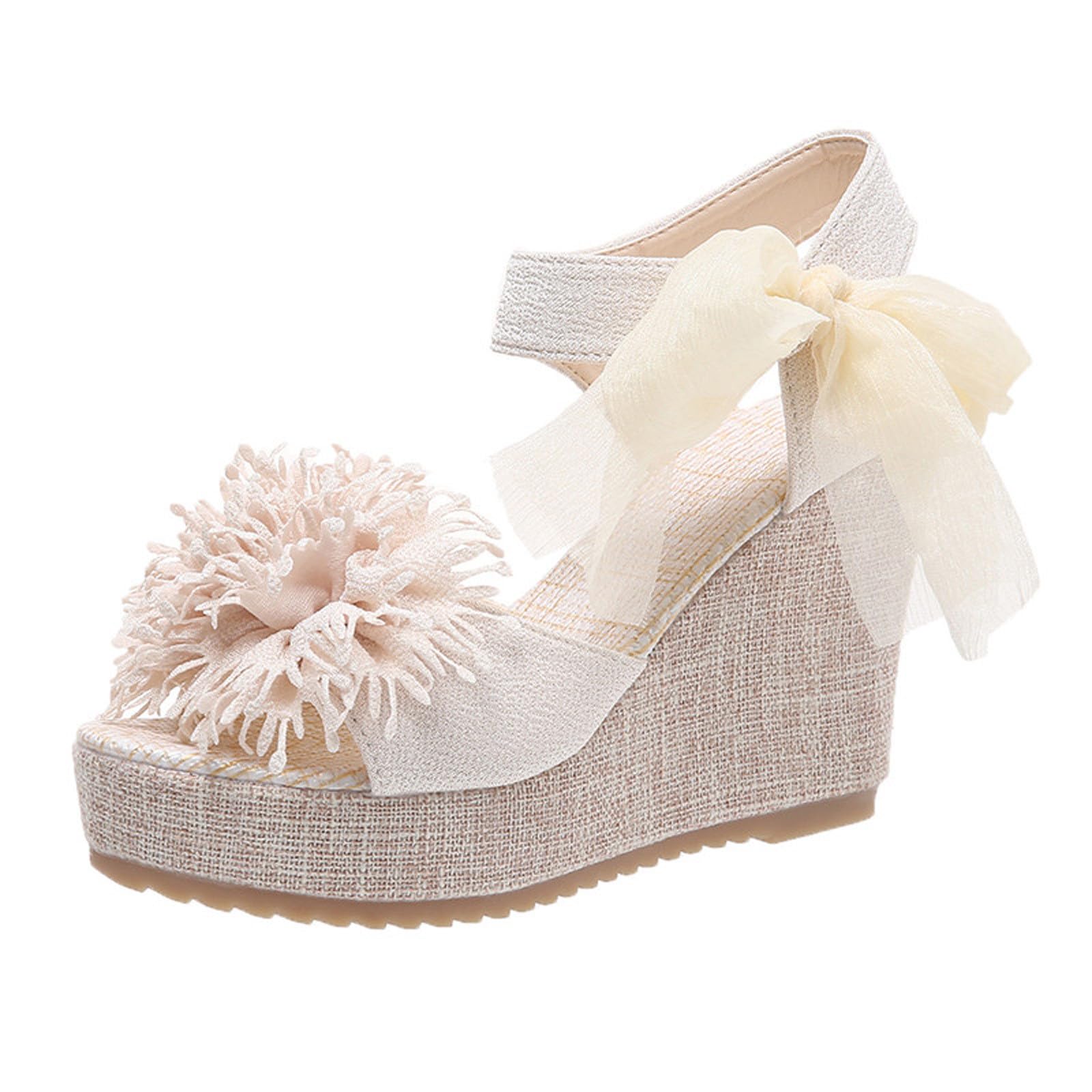 Sandali con Zeppa Donna Scarpe Da Eleganti Sandali estivi da donna con fiori allacciatura zeppe aperte casual comode scarpe spiaggia Eleganti Chiusi Davanti