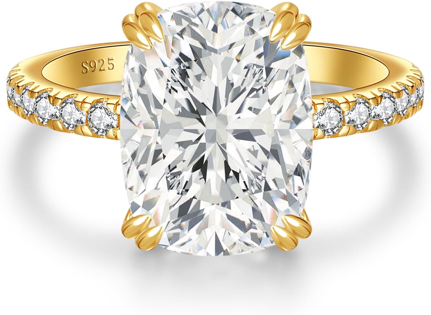 5CT Elongated Cushion Cut Engagement Ring, S925 Sterling Silver Cubic Zirconia Wedding Rings for Women 14K Gold/White Gold Plated, Promise Anniversary Birthday Gift for Her, Size 5-10