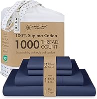 Vista 14 de Threadmill Sábanas de lujo de algodón Supima, sábanas de 100% algodón suave de 1000 hilos de lujo para cama tamaño matrimonial, juego de 4 sábanas