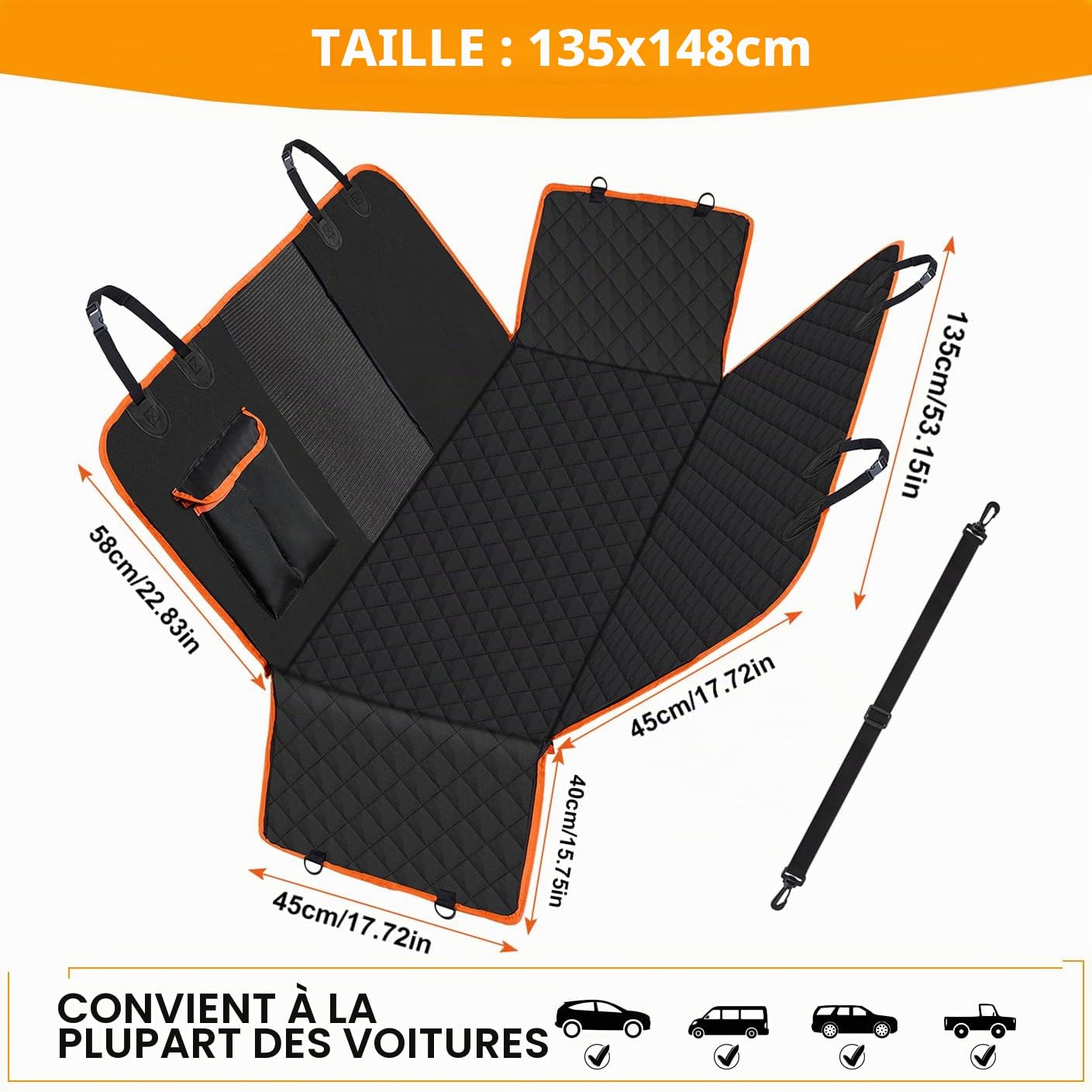 Sgizoku Housse de siège de voiture pour chien, imperméable et résistante aux rayures, hamac pour chien 600D pour siège arrière de voiture, antidérapant avec fenêtre en maille, protecteur de siège pour