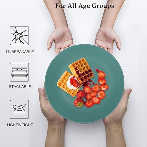 Miniatura 5 de Platos llanos de paja de trigo de 10 pulgadas, irrompibles, juego de 8 platos de plástico aptos para lavavajillas y microondas reutilizables, platos