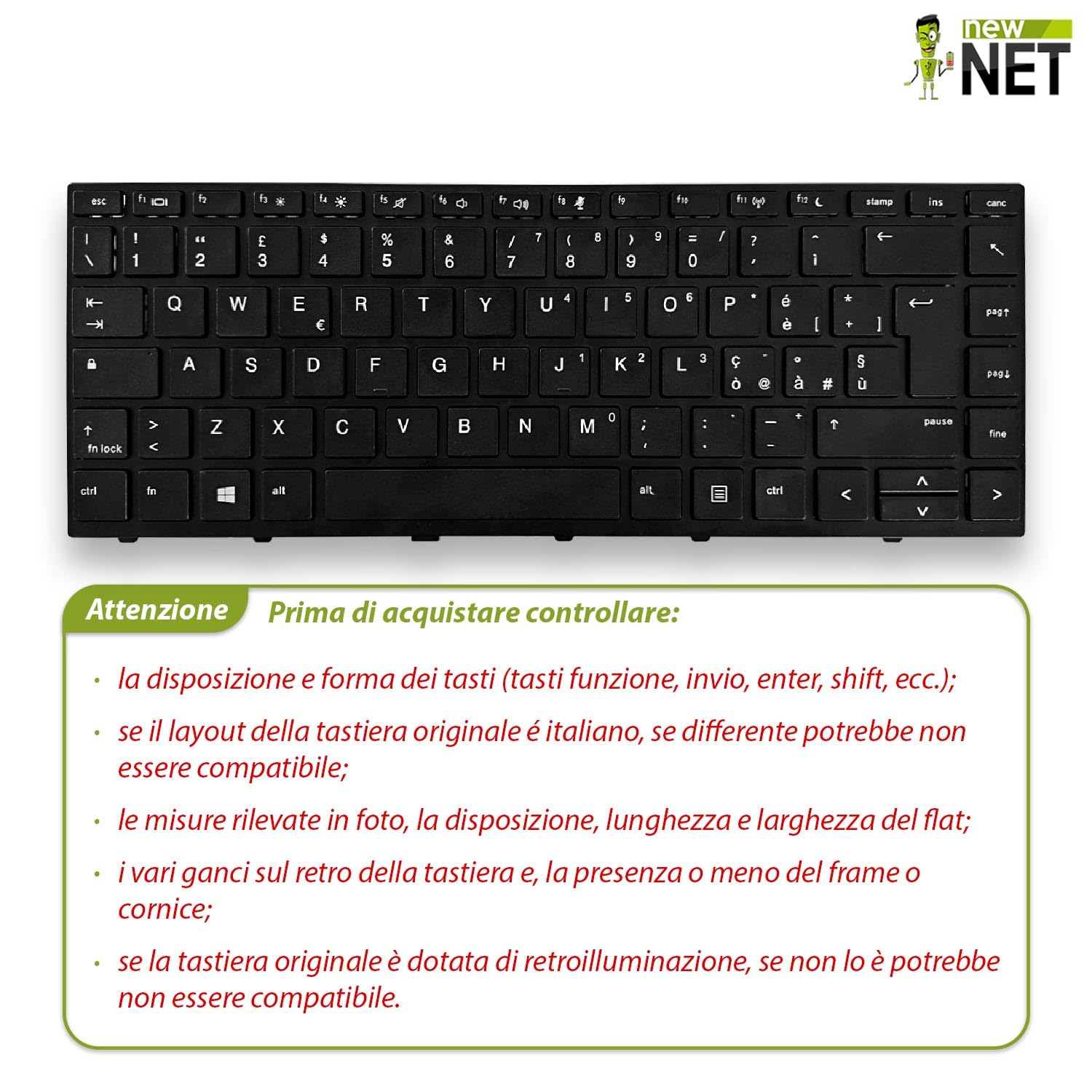 Tastiera compatibile con HP ProBook 440 G5 2WW41LT 3JK89UP 3VK31ES Layout ITA Tastiera compatibile con HP ProBook 440 G5 2WW41LT 3JK89UP 3VK31ES Layout ITA