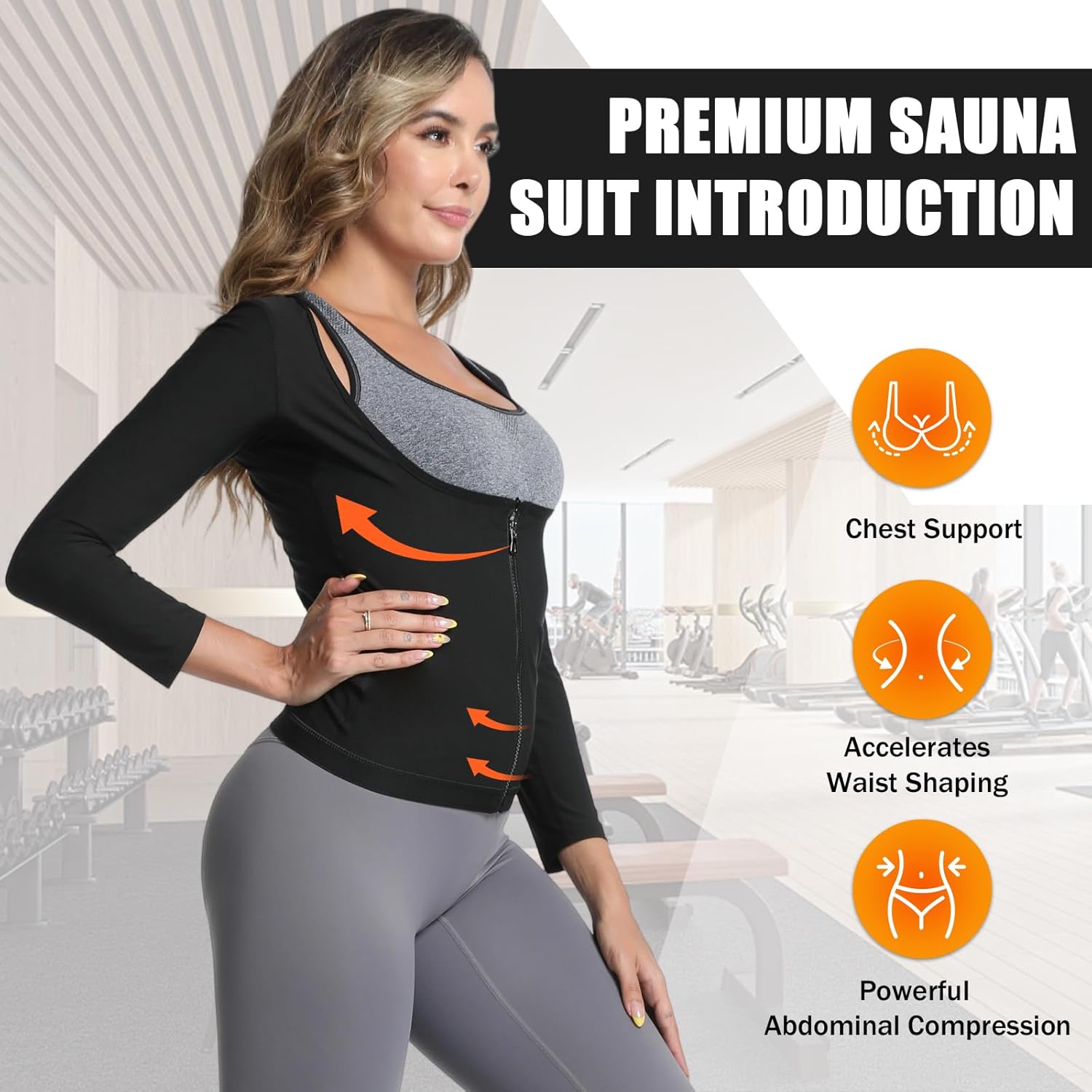 Sauna Suit for Women Heat Trapping Long Sleeve Sweat Suit Weight Loss Waist Trainer Workout Body Shaper with Zipper - Image 2