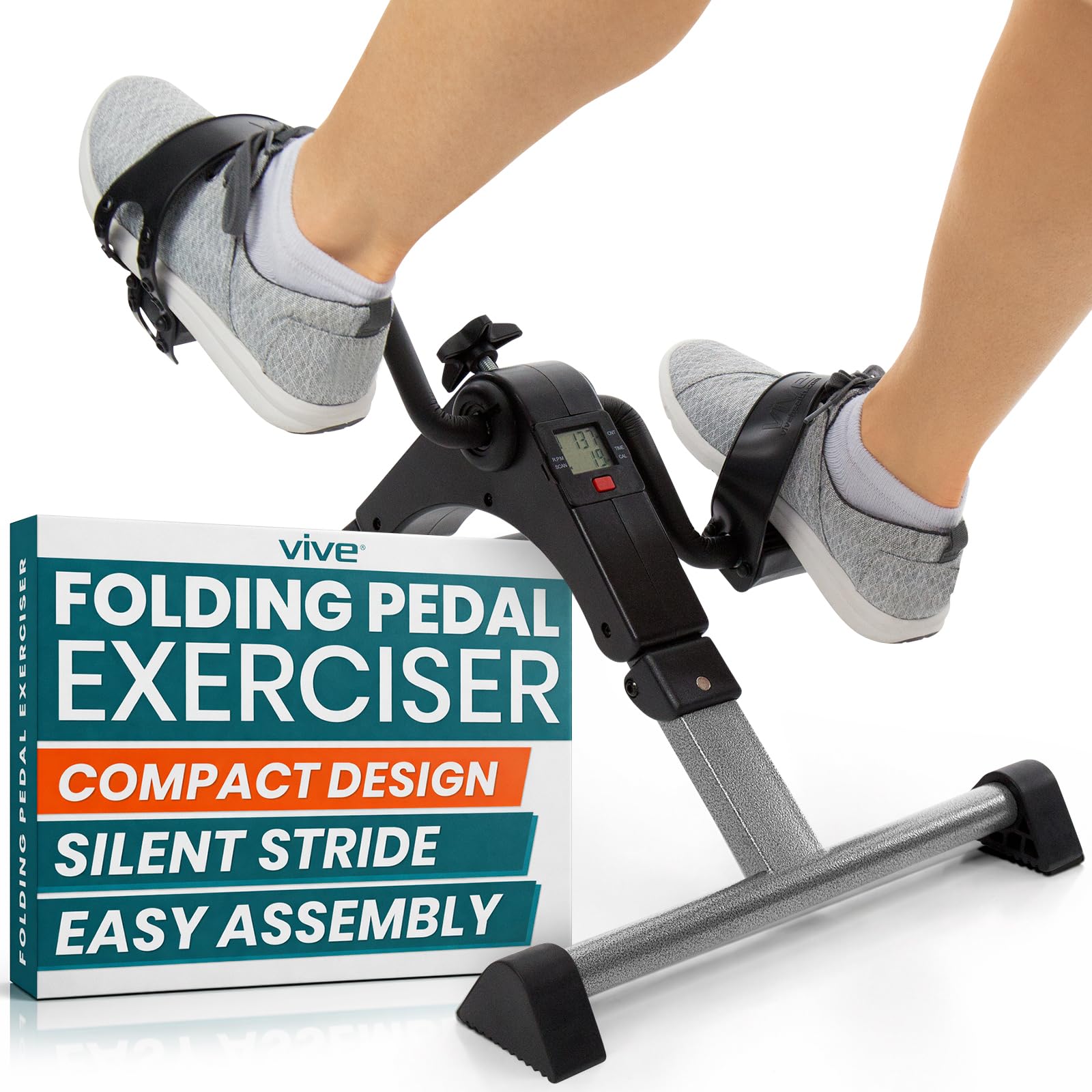 Vive Folding Pedal Exerciser - Under Desk Exercise Bike for Seniors, Elderly - Sit Down Stationary Peddler Equipment for Arm, Leg, Hand, Foot