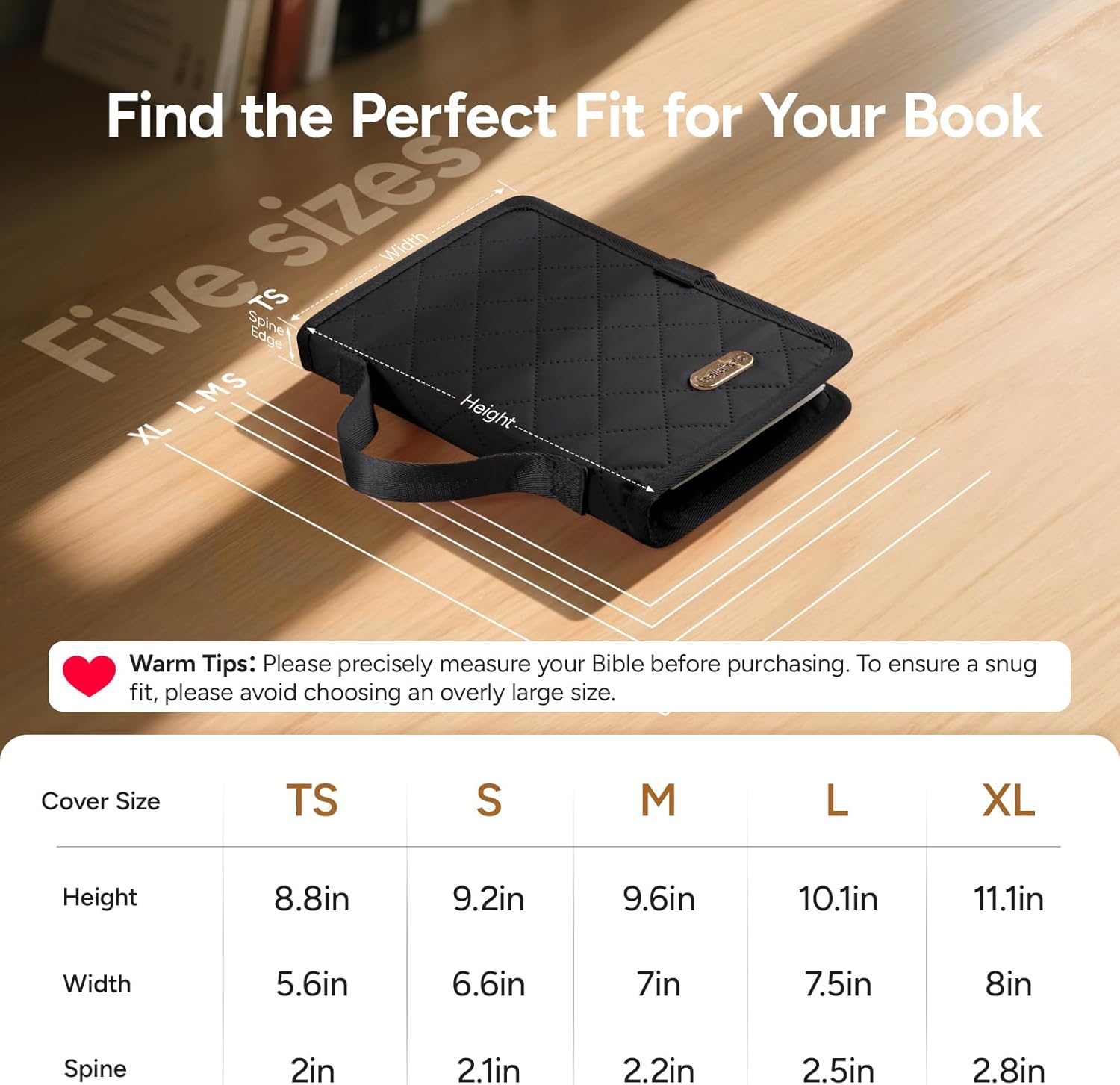 Adjustable Bible Cover with 75 Bible Tabs - Bible Cover Case for Women，Waterproof, Washable Quilted Bible Case，Reusable Christian Gifts for Women (Black, TS)