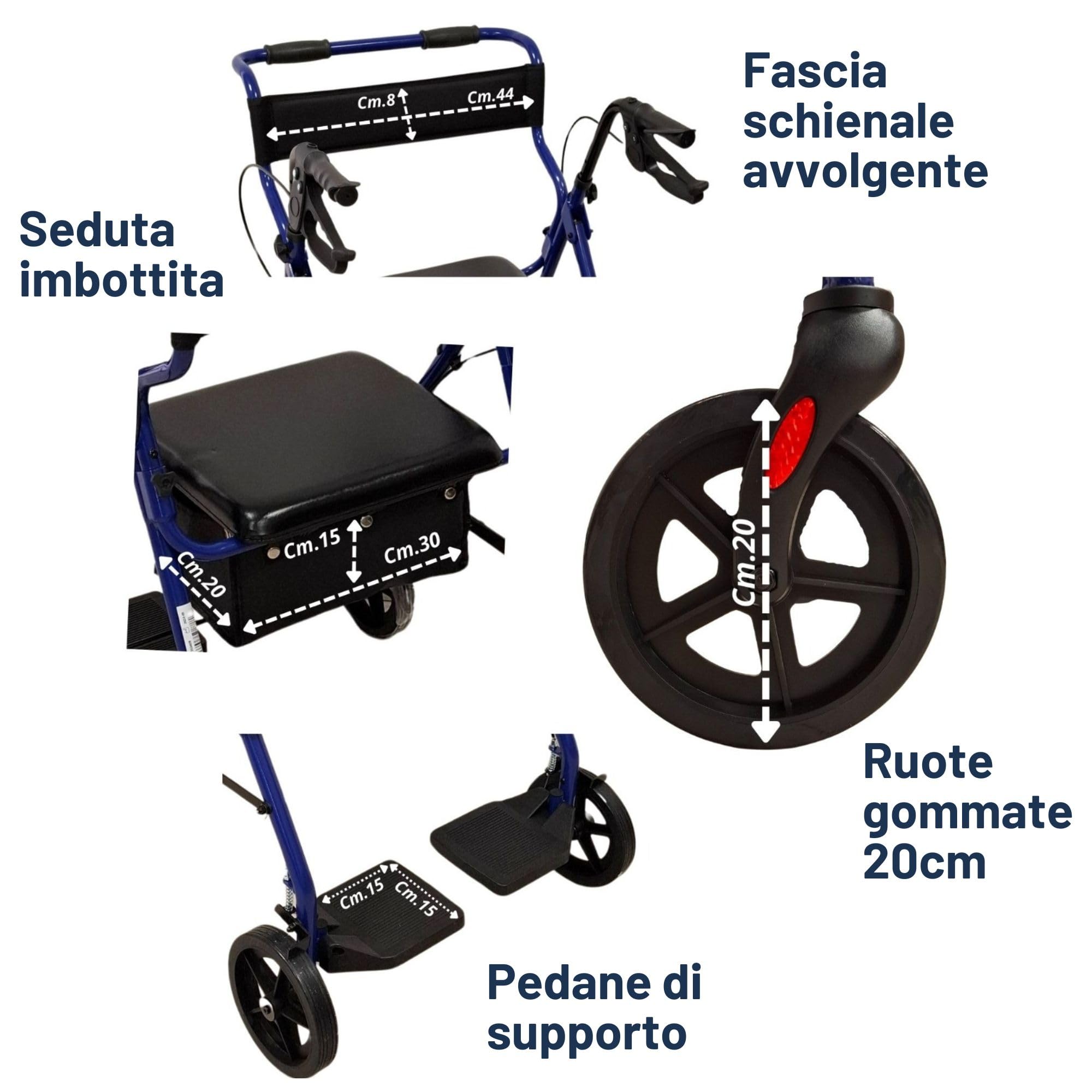 TERMIGEA RO30 - Deambulatore per Anziani con Seduta, Carrello per Anziani per Camminare Pieghevole in Alluminio (Portata 136KG) con Freni Ruote Posteriori e di Stazionamento, Impugnatura Ergonomica