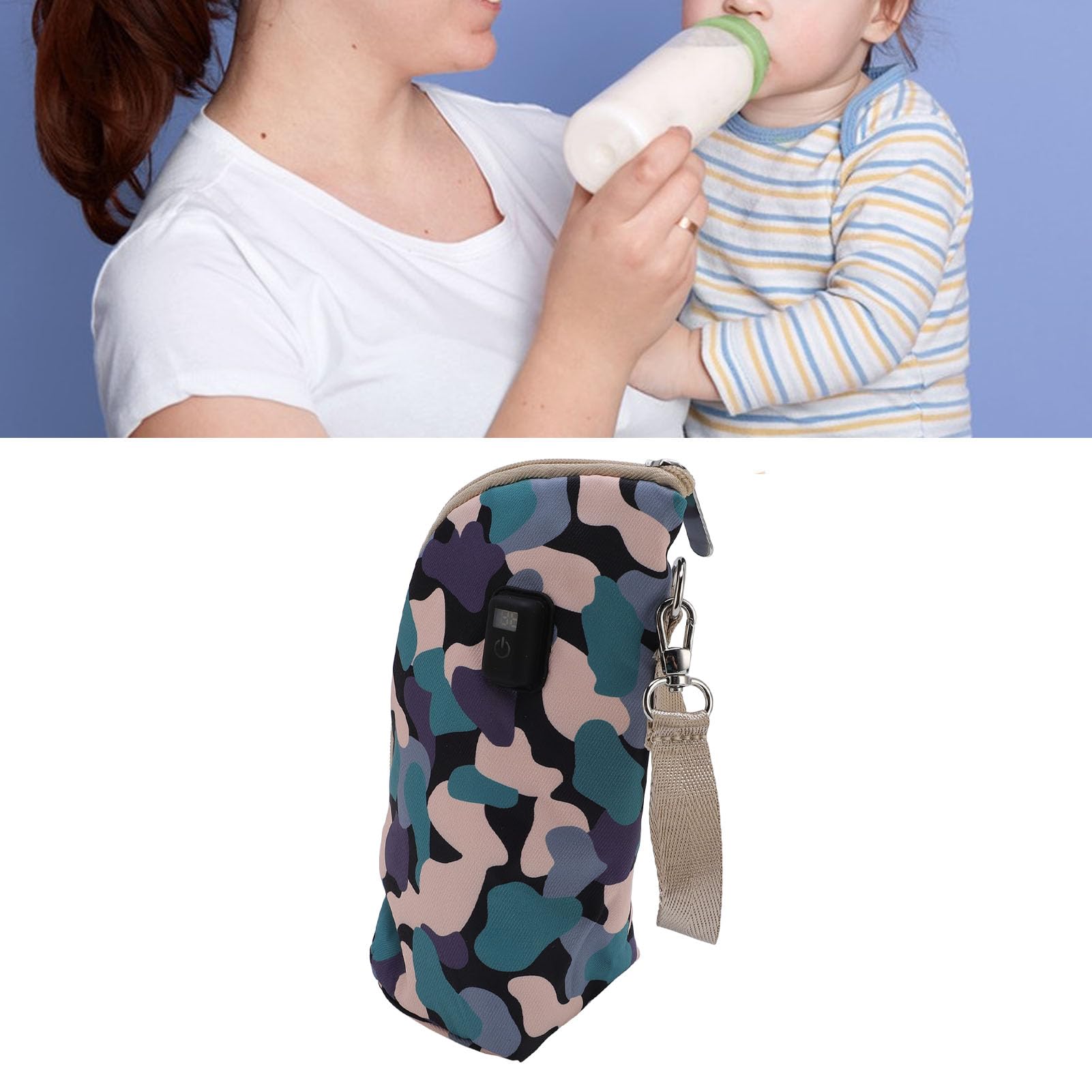 Generic Podgrzewacz do Butelek na Mleko Izolowany Termicznie, Utrzymujący stałą temperaturę 21 ustawień do Karmienia Dziecka w Ruchu Silikonowy Poliester (Camo-czarny)