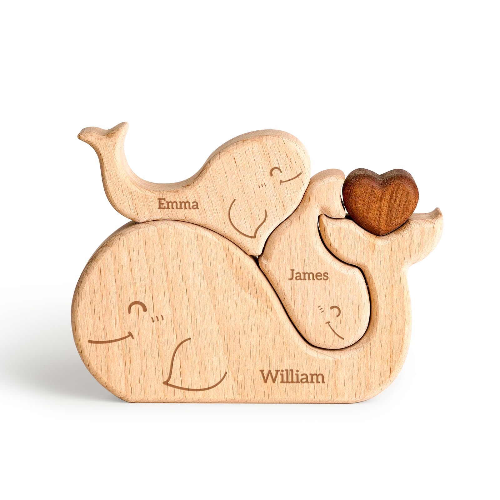 Customizedbee Wooden Whales Family Puzzle, Personalized Puzzles with 2-5 Names, Mothers Day Birthday for Women Men, Customized Home Decor Housewarming