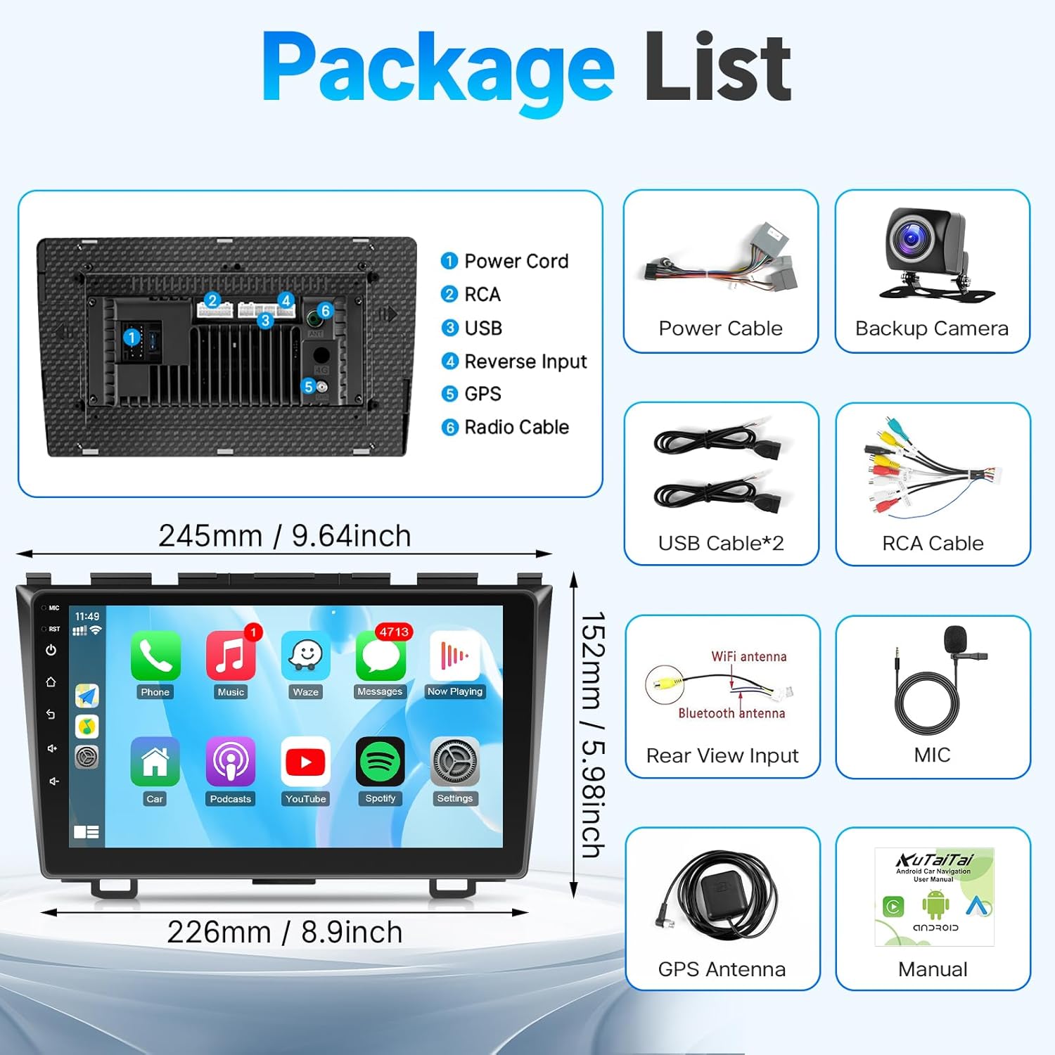 Android Car Radio Stereo for Honda CRV 2007 2008 2009 2010 2011-9" IPS Touchscreen Head Unit Radio Player with Carplay Android Auto Mirrorlink in-Dash GPS Navigation Bluetooth WiFi FM