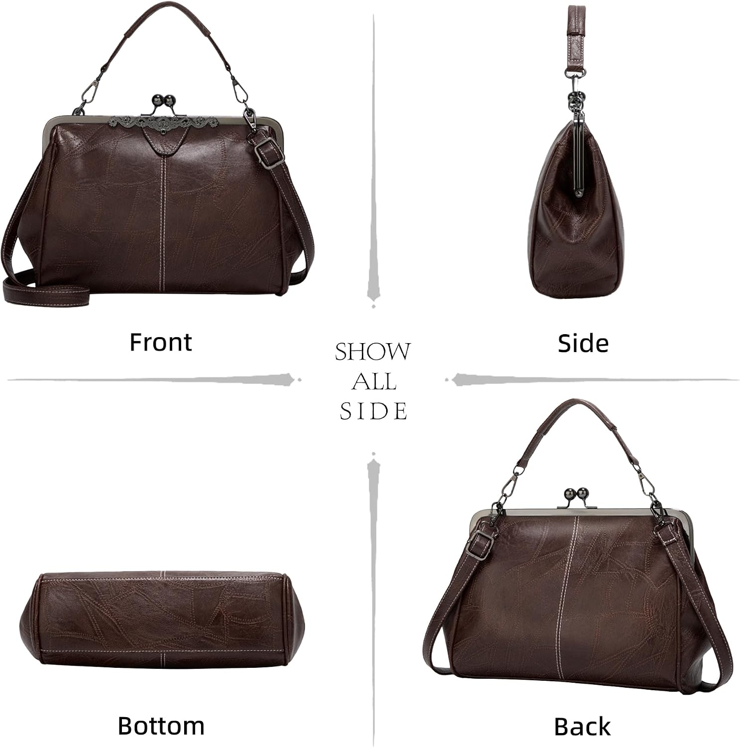 Purses for Women Vegan Leather Women's Handbag Crossbody with Kiss Lock Satchel Evening Clutch Purse Vintage Tote