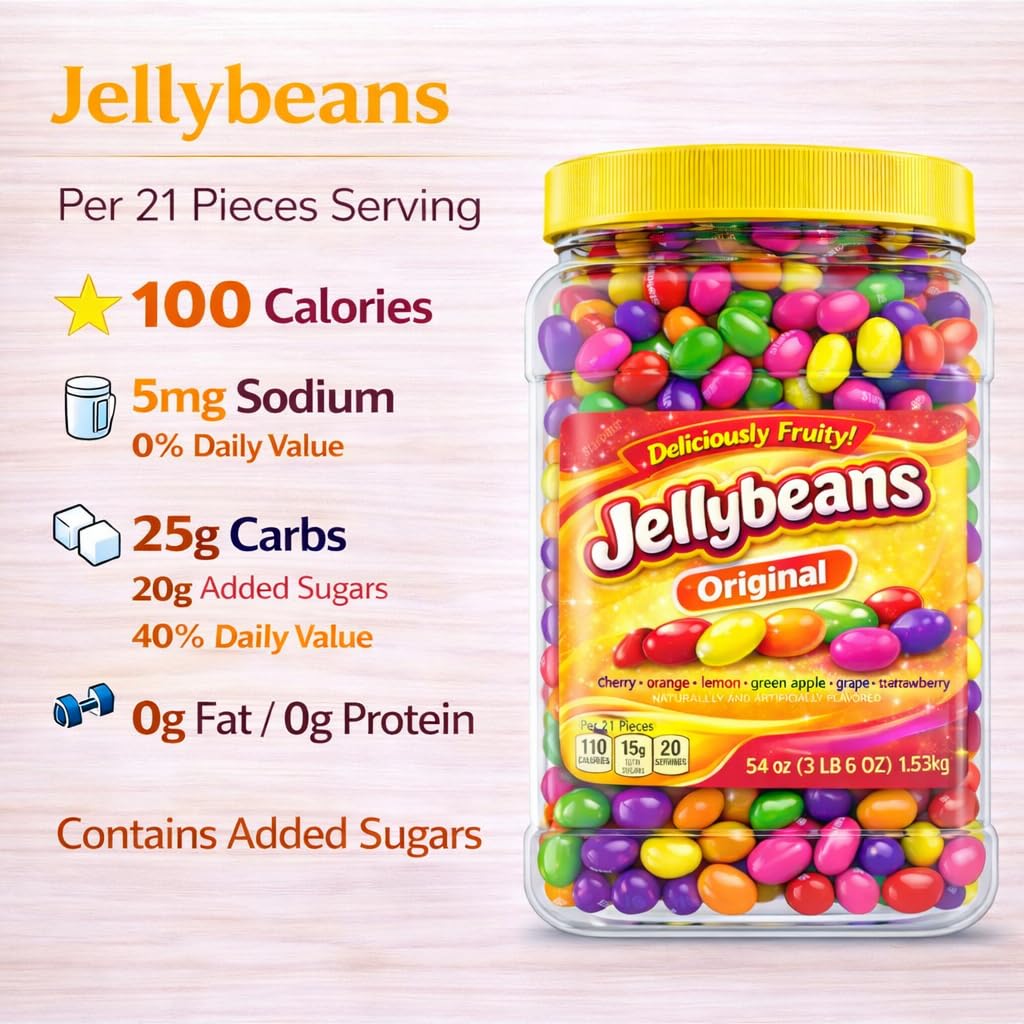 Jelly Beans Juicy Fruit Flavored Chewy Candy Bulk Jar 54oz | Colorful Sweet Treat for Easter Egg Hunts Basket Stuffer Filler Party Favor Gift Snack