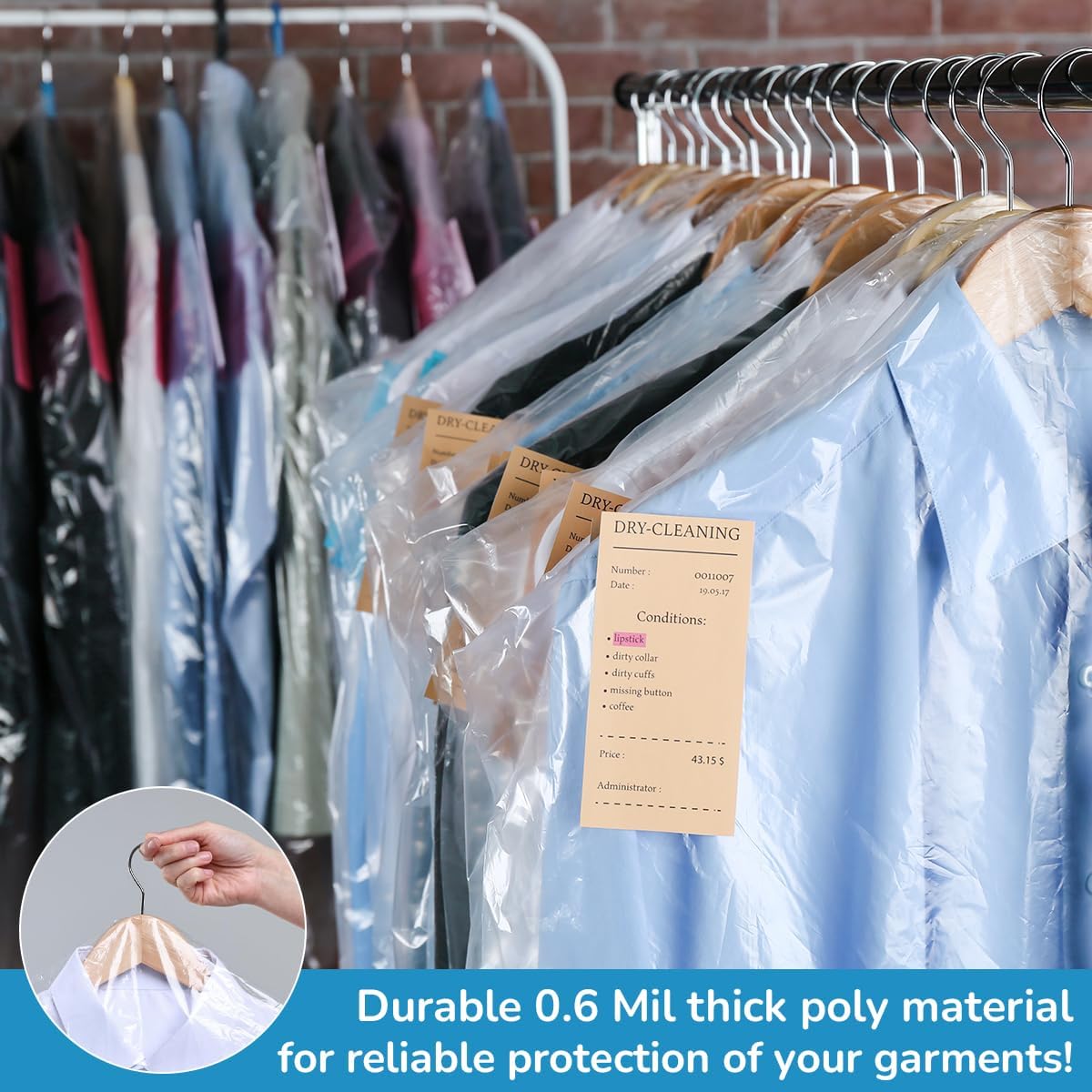 Clear Garment Bags, 0.6 Mil Plastic (21"x7"x40"), 470 Bags/Roll Transparent Dress Covers for Storage, Travel and Dry Cleaning - Image 6