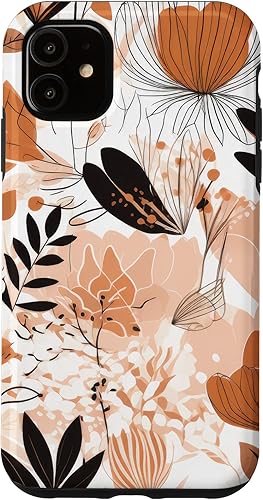 Funda para iPhone 11 con diseño de flores silvestres neutras y estéticas, color crema