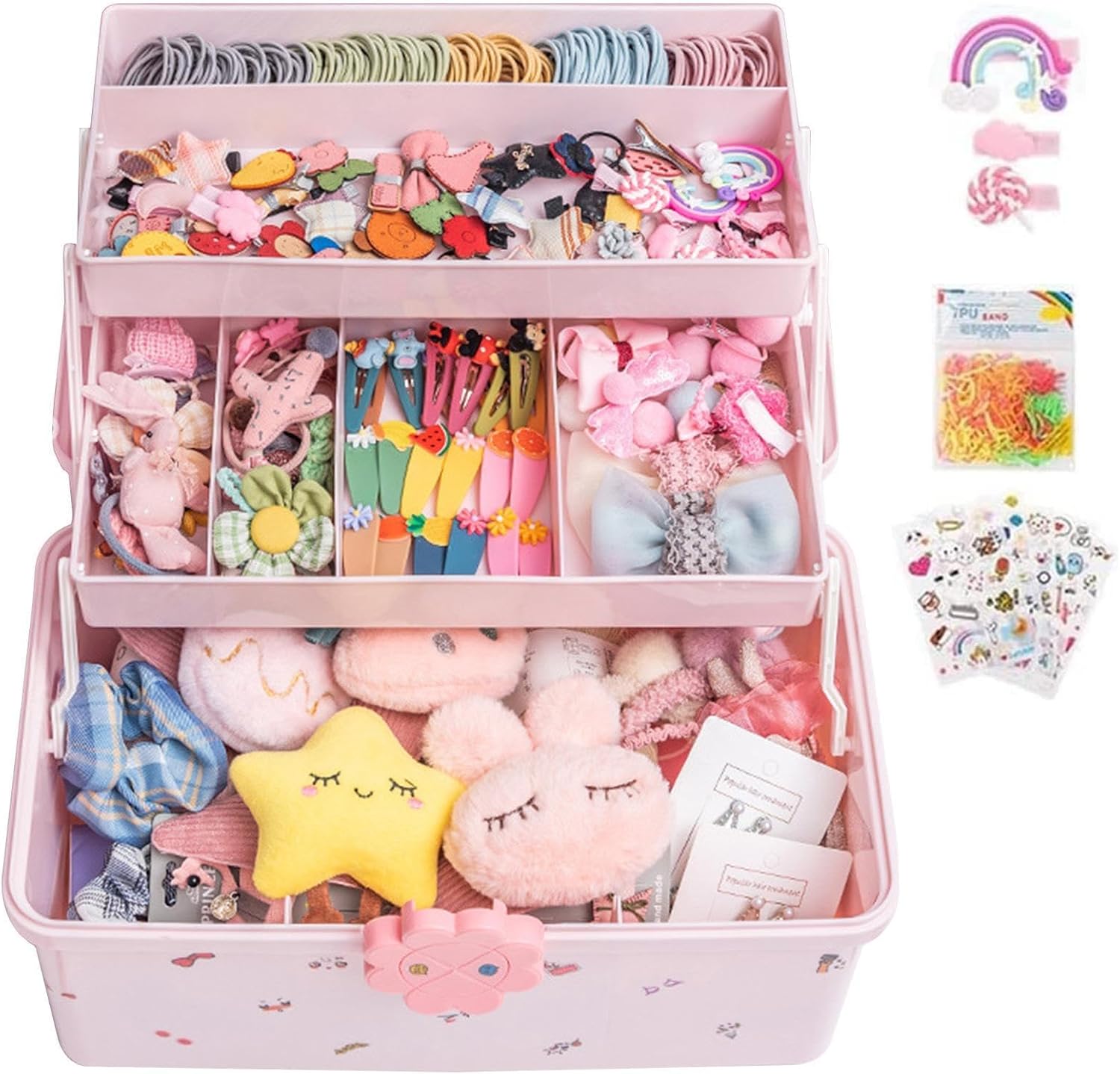 Hairpiece for Girls, Cute Jewellery Box for Little Girls, 3-Layer Waterproof Headwear Case for Small - Waterproof Hair with 6 Stickers and 1