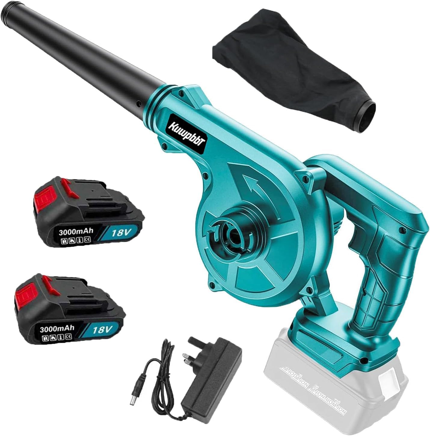 Akku-Laubbläser, 18V 187 km/h Elektrischer Laubbläser mit 2x3.0Ah Akkus –Kabellos laubbläser für für Garten, Laub,Staub & Schnee (Inklusive Batterie), Blua