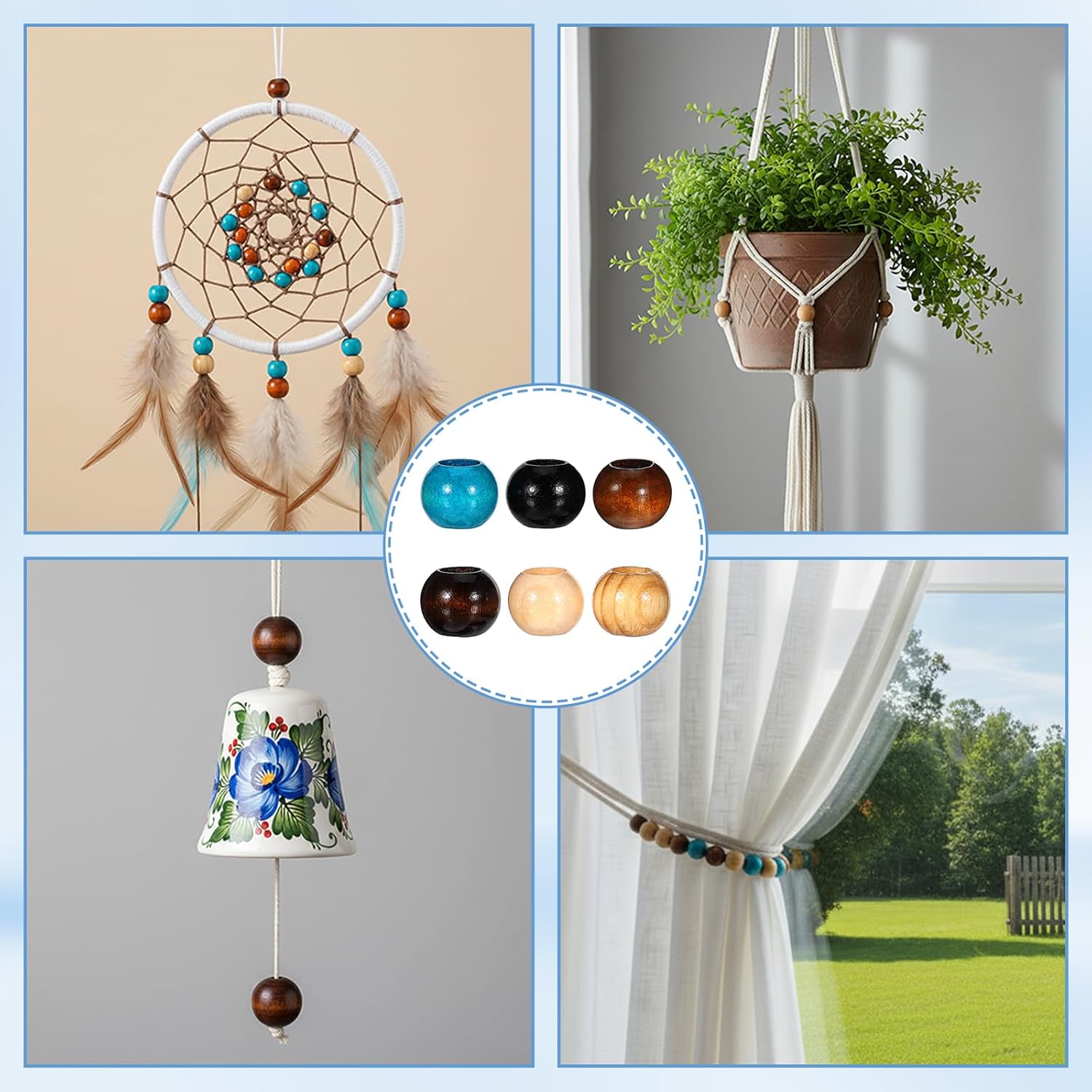 60 Pack Wooden Beads for Crafts, Large Hole Wooden Spacer Beads 20mm Decorative Hair Bead for Braid Vintage Round Bead for DIY Craft Handmade - Image 2