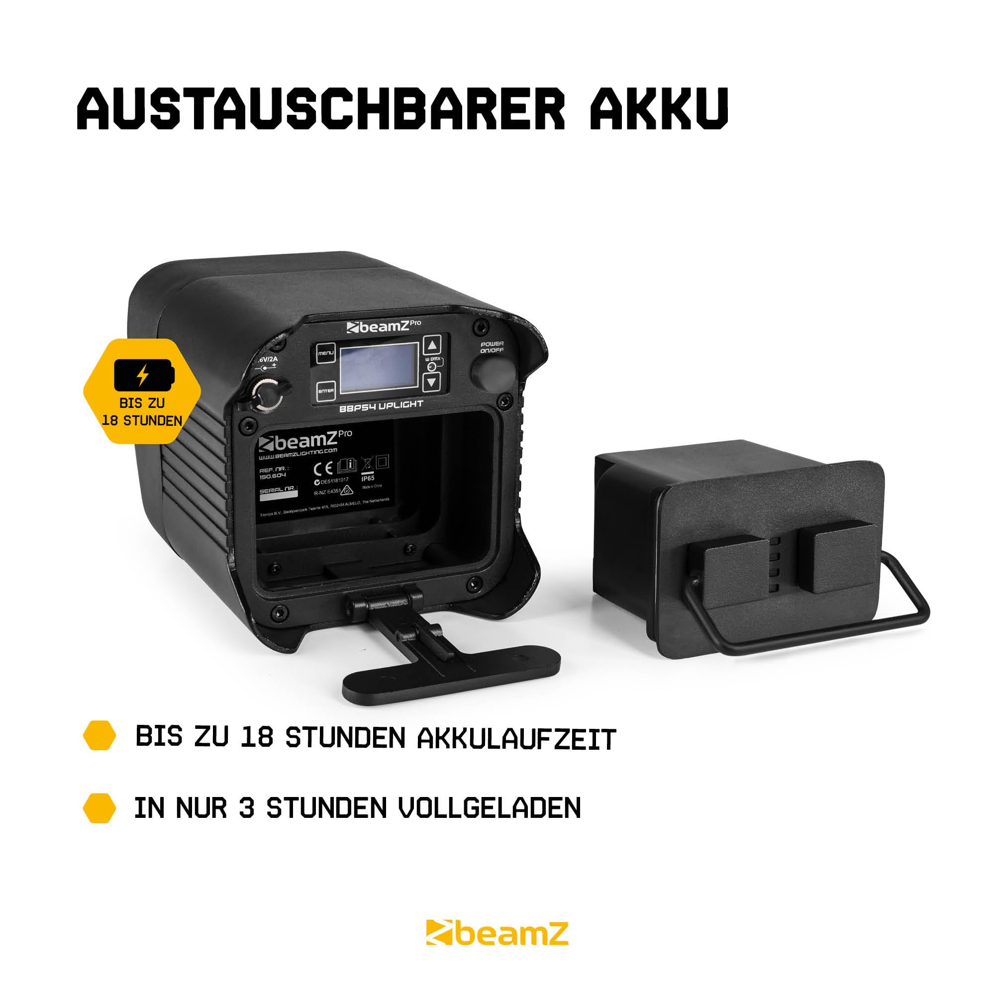 BeamZ Pro BBP59 - Wetterfestes Akku Uplight, 6er Set, 9x12W RGBWA-UV LED, WDMX - Kabelloser Partylicht Strahler für Events Outdoor, DMX Spot Akku Bodenstrahler, LED PAR, Musikgesteuert