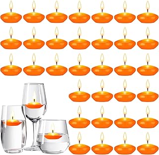 Nuanchu 30 Pcs 1.5'' Unscented Floating Candles Bulk for Centerpieces Votive Floating Cylinder Vases Candles for Wedding Party Anniversary Decoration(Orange)