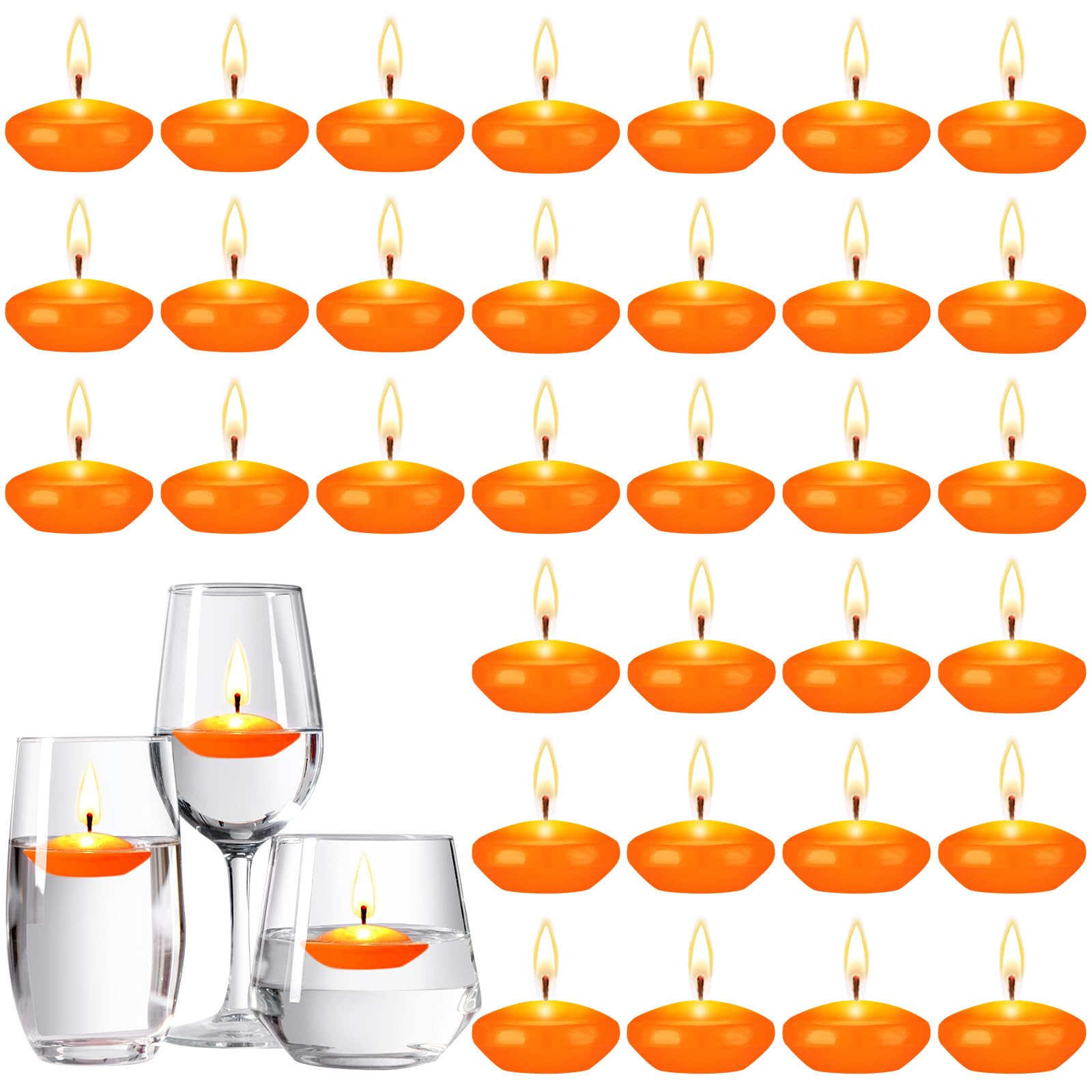 Bougies flottantes orange de 3,8 cm Nuanchu pour décoration de piscine et table (lot de 30)