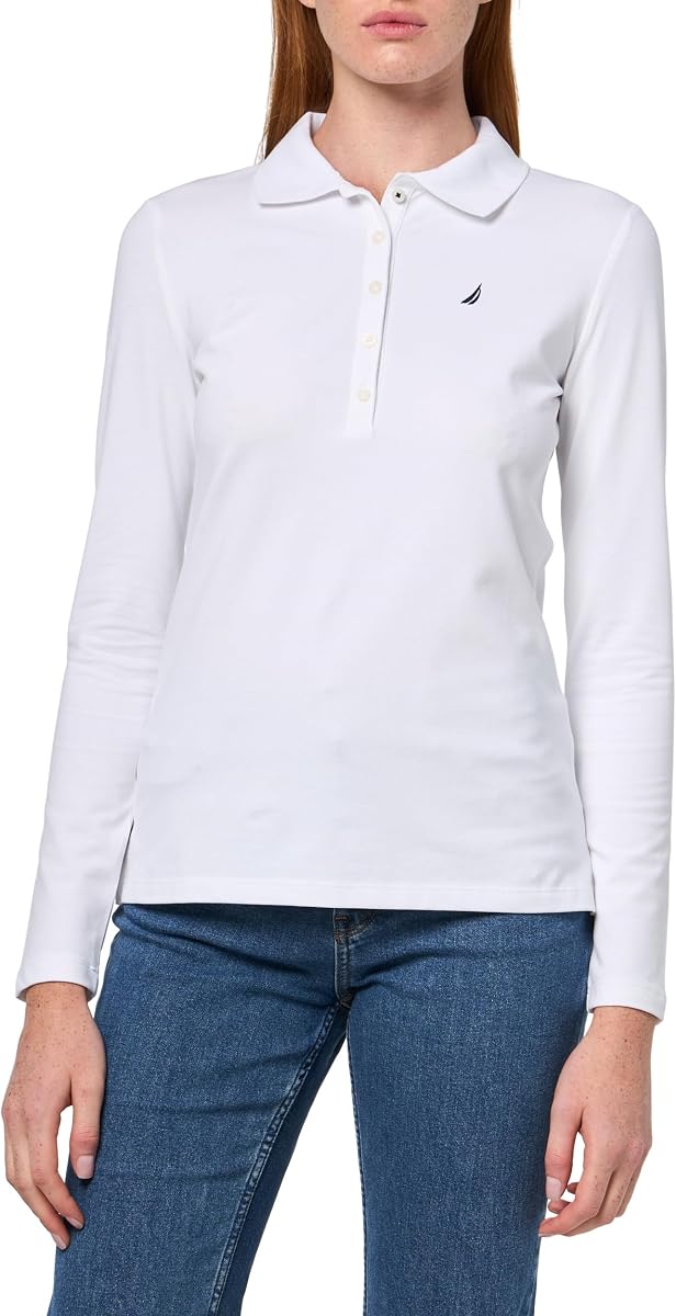 Nautica Women's Long Sleeve Solid Collared Polo Shirt