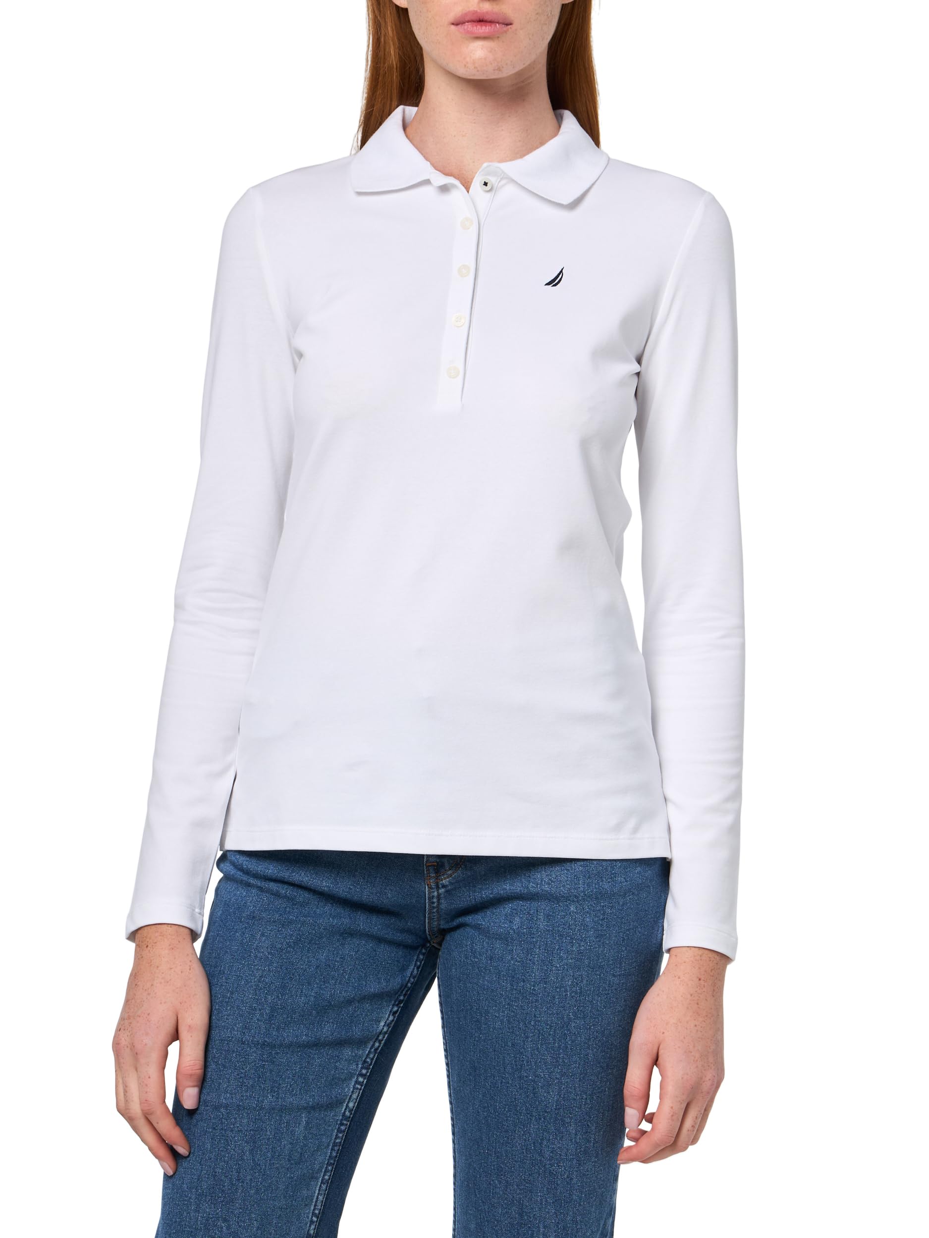 nautica Women's Long Sleeve Solid Collared Polo Shirt-picture-10