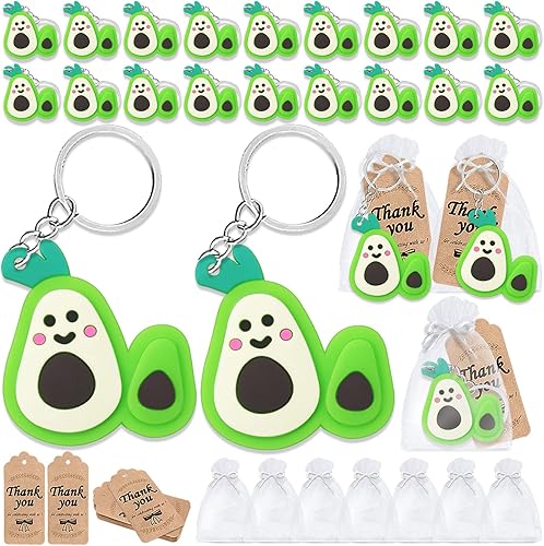 CiciBear Paquete de 60 decoraciones de fiesta de frutas para invitados, 20 llaveros de aguacate, 20 etiquetas y 20 bolsas de regalo para fiestas