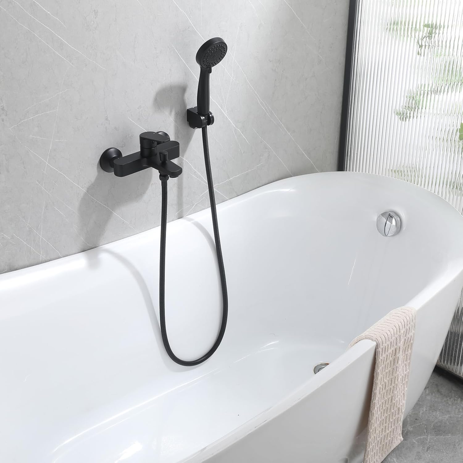 Bathtub Faucet with Sprayer, Tub Spout with Diverter Bathroom Wall Mount Tub Filler Faucet with 3 Modes Handheld Shower, Anti-Rust Stainless Steel Material with Solid Brass Valve Matte Black