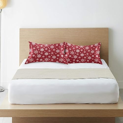 Miniatura 8 de Funda de almohada de satén para cabello y piel, funda de almohada de seda tamaño estándar, copos de nieve de Navidad, fundas de almohada de