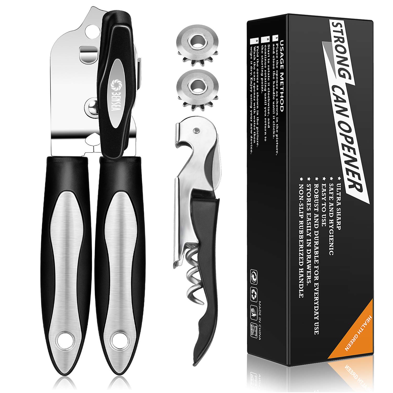 Can Opener Manual Can Opener Smooth Edge Can Openers for Seniors and Arthritis Heavy Duty With Ergonomic Handle Ultra Sharp Safe Ideal for Commercial Beer Bottle Opener -BENSEA