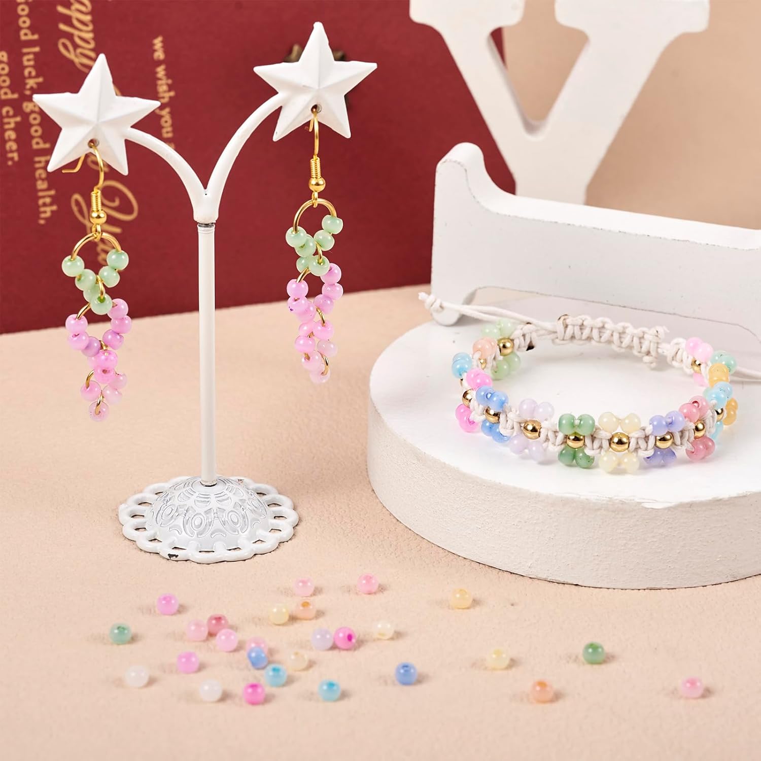 1500Pcs 4mm Lampwork Rondelle Seed Beads 20 Colors Pastel Crystal Pony Beads Bulk for Crafts DIY Friendship Bracelets Earring Beading Jewelry Making Supplies - Image 3