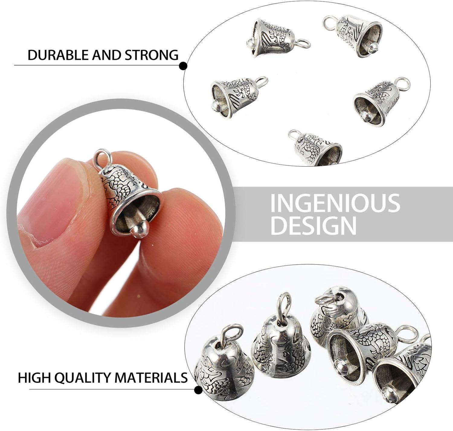 HEALLILY Keychain Accessories - 20pcs Alloy Bells, Charms, DIY Jewelry Making Kit for Wreath, Christmas Tree, Wind Chime, Car Decor