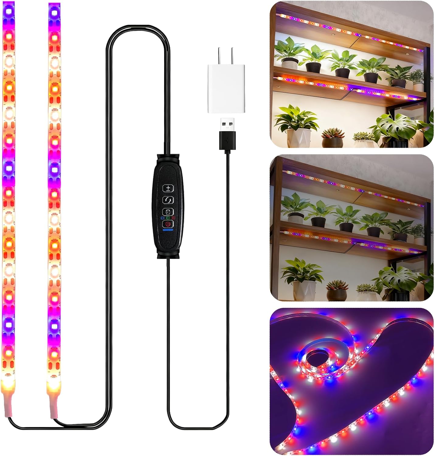 Full Spectrum LED Grow Light Strips for Indoor Plants, 120LEDs 2×1M DIY ...