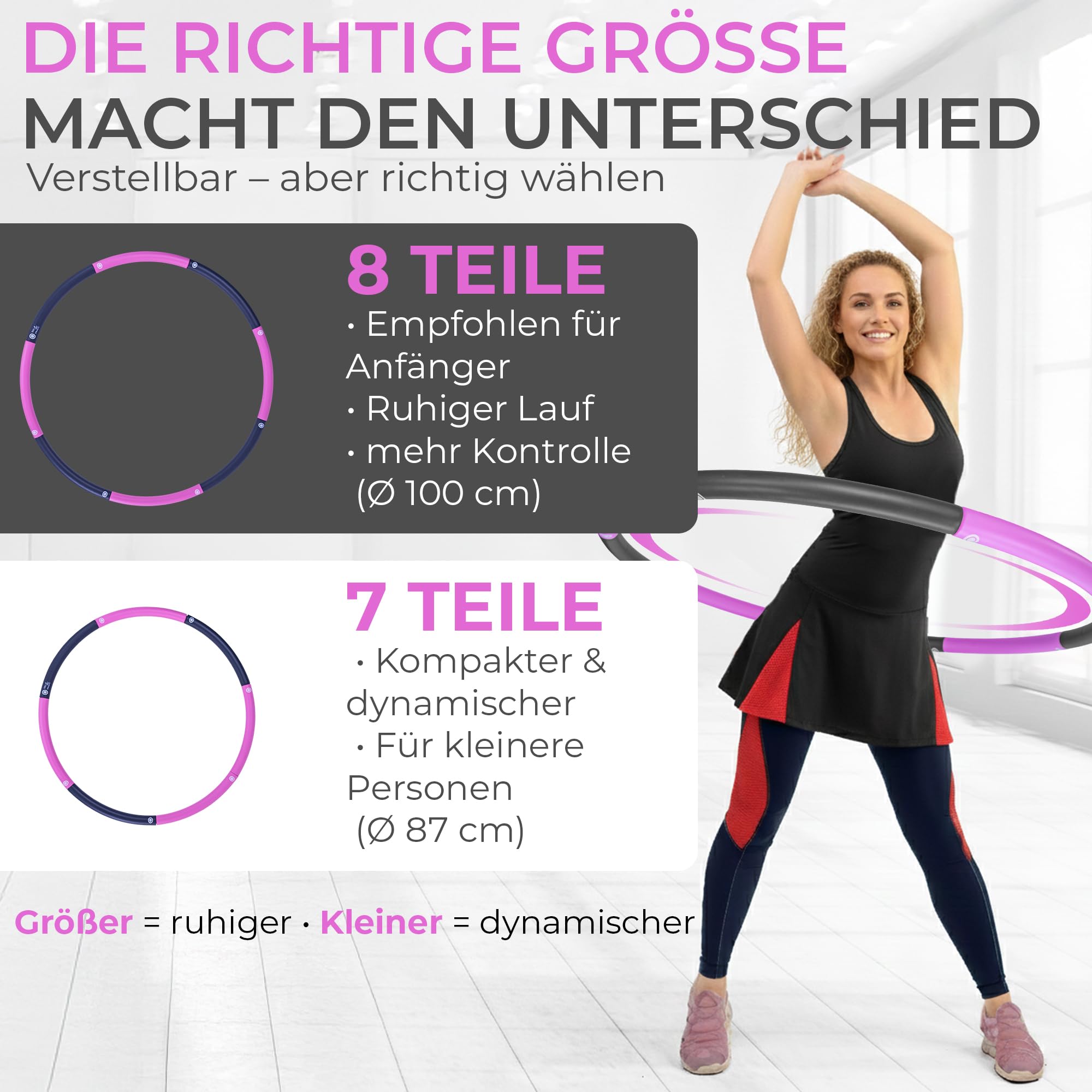 Hula Hoop Reifen Erwachsene [1,2 kg / 1,5 kg] - Größenverstellbar & Stabil - Fitness Reifen zum Abnehmen (Ohne Wellen) - Weicher NBR Schaumstoff für Anfänger & Fortgeschrittene
